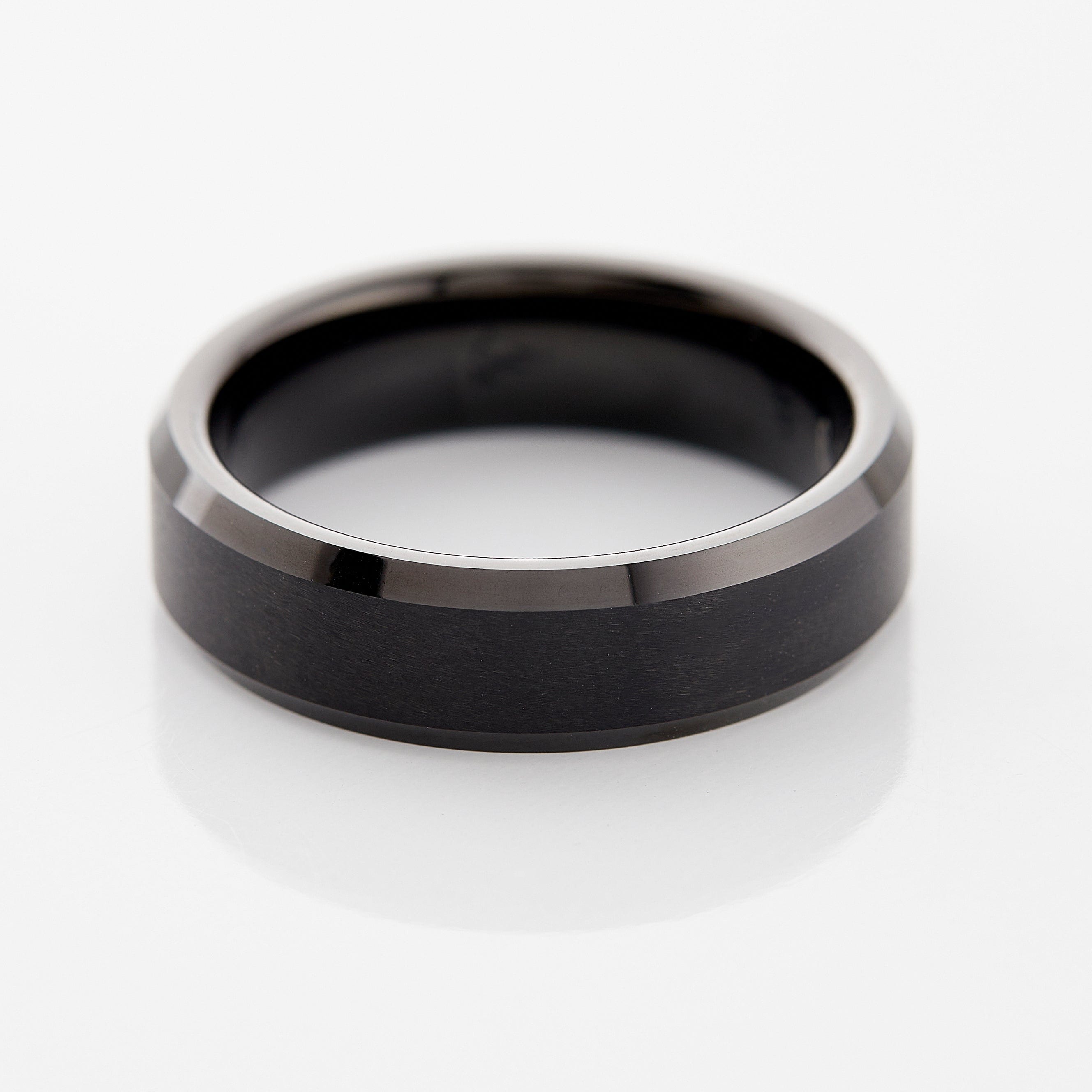 Timeless Tungsten Mens Ring displayed in a sealed mens box, highlighting its elegant packaging.
