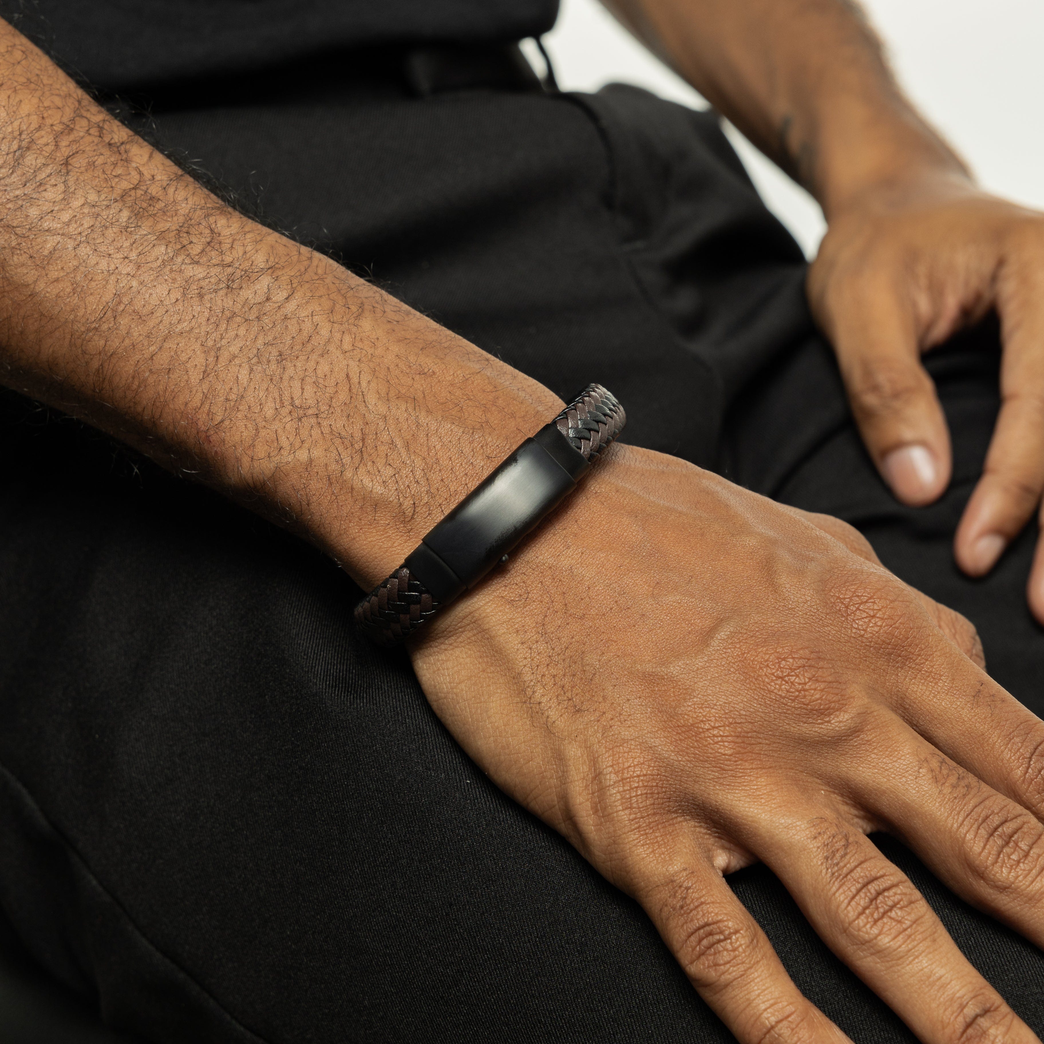 Timeless faux leather bracelet worn on a wrist, showing its stylish design and durability.