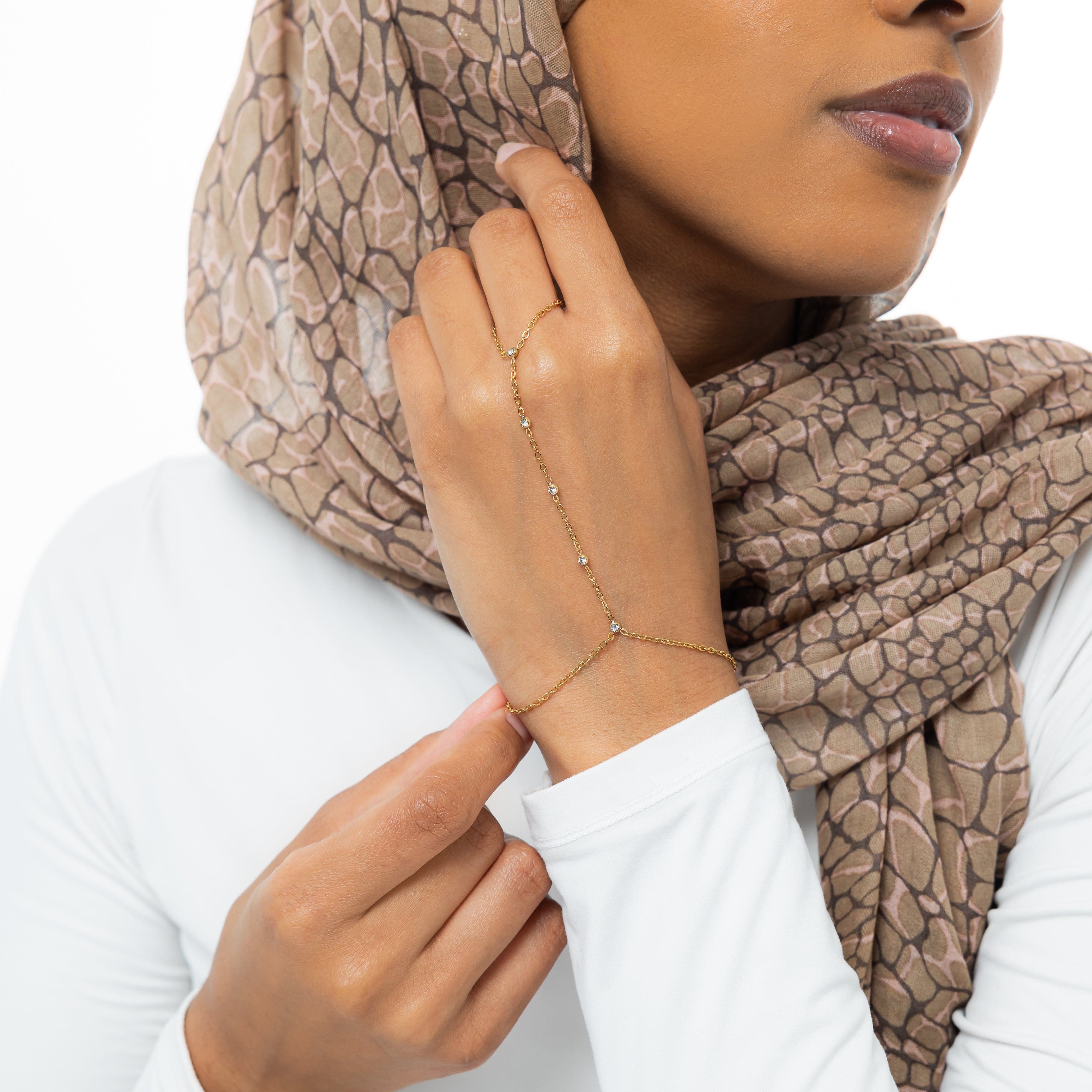 Model wearing the Radiant Path Diamond Hand Chain, perfect for everyday elegance.