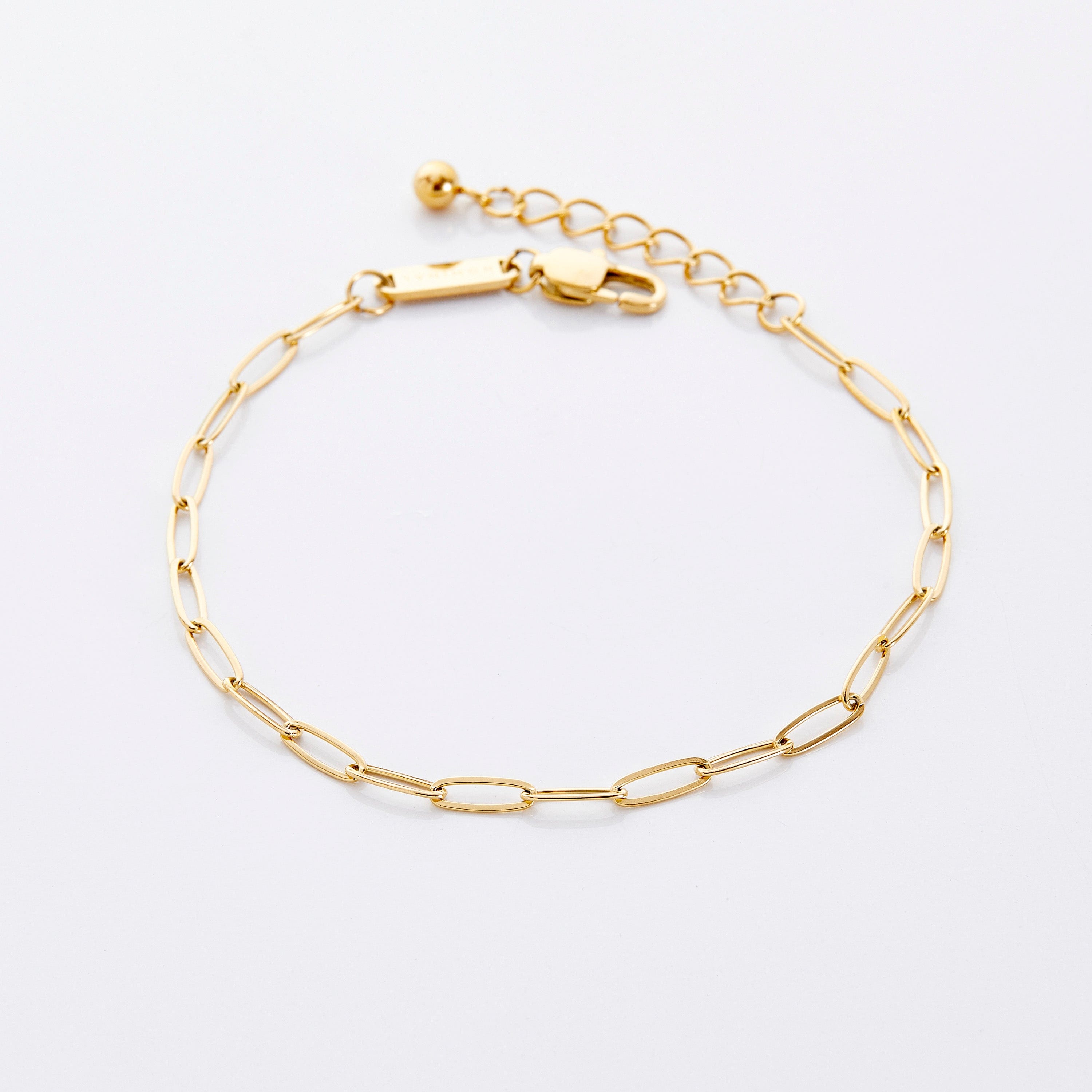 Close-up view of the Timeless Link Chain Anklet showcasing its delicate design and shine.