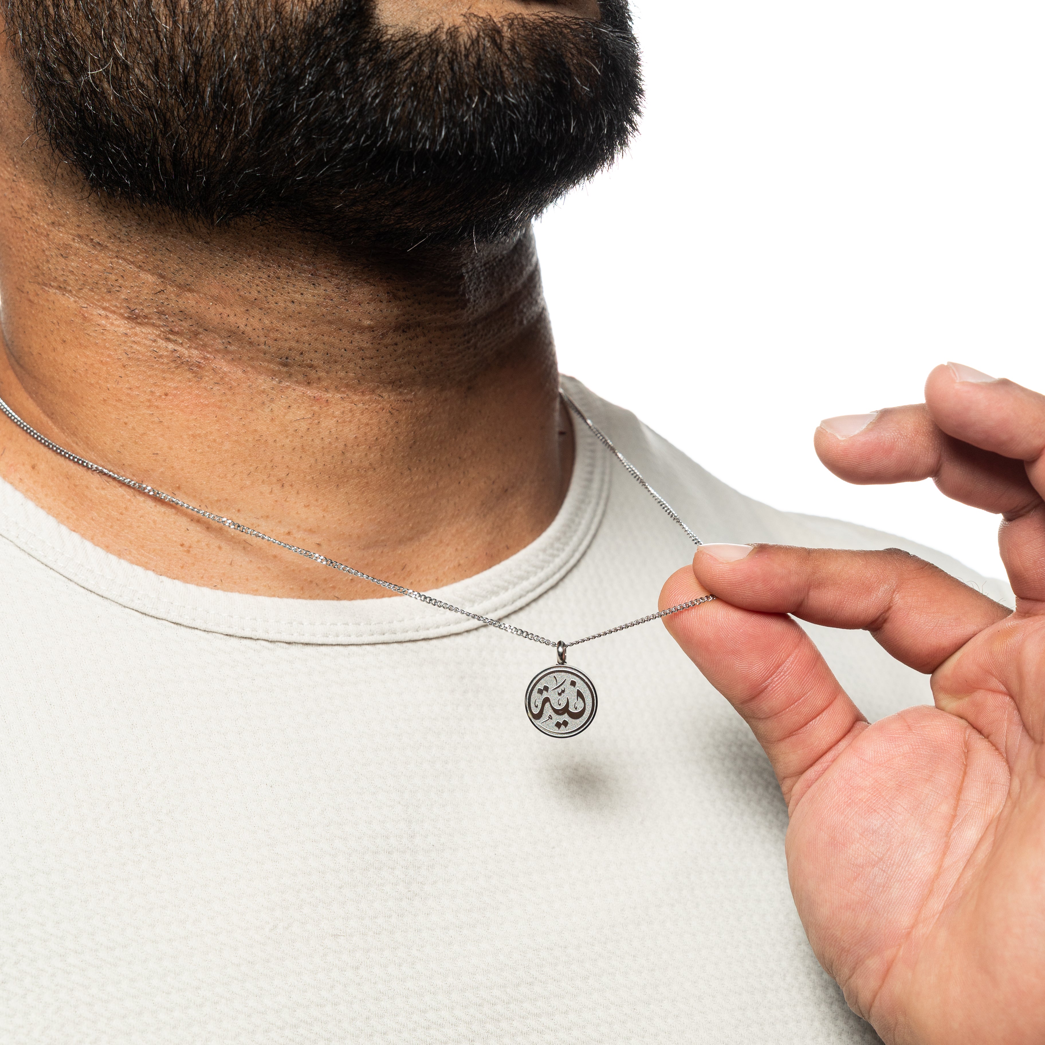 Spiritual jewelry gift for boyfriend displayed with packaging and pendant details