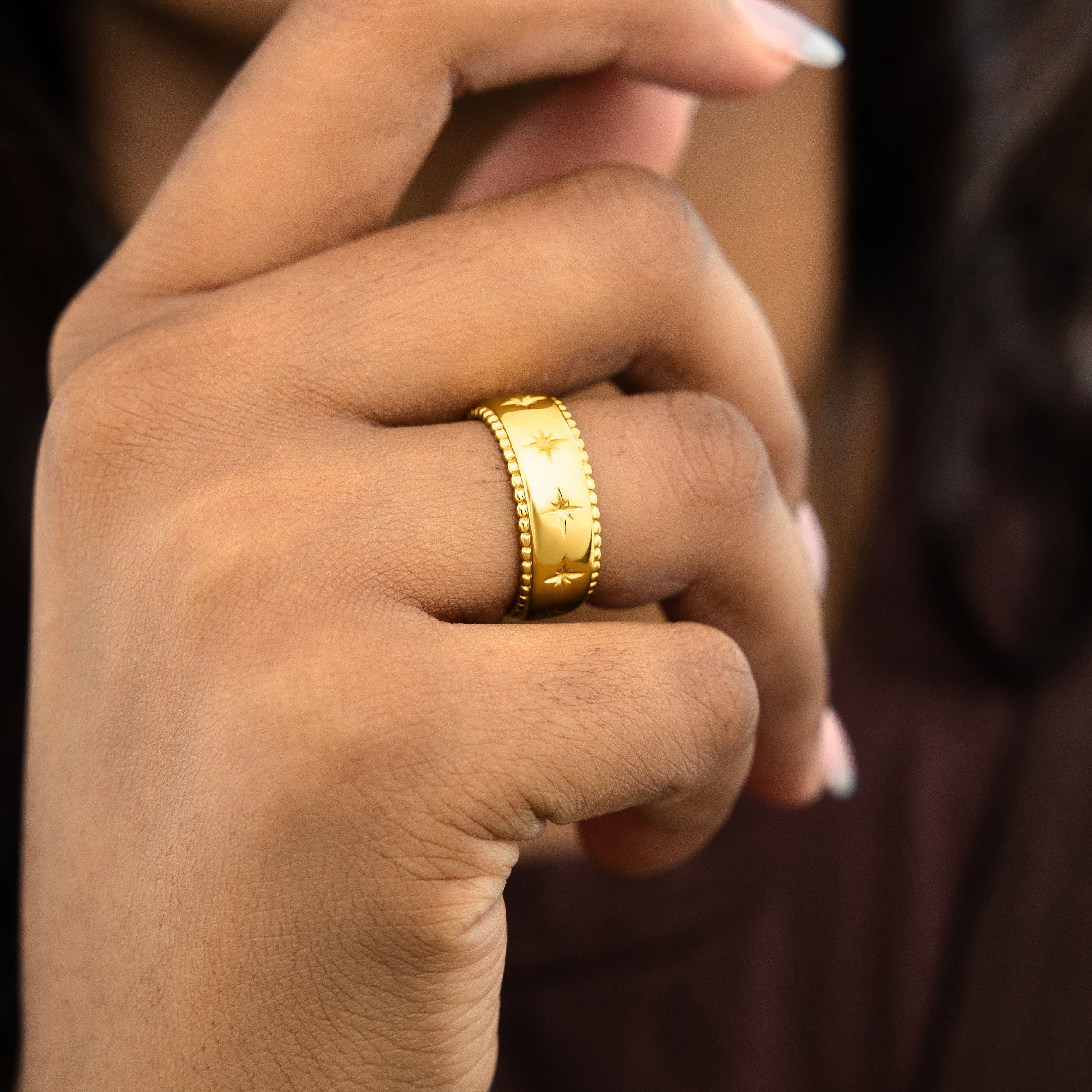 Close-up of Timeless Legacy Ring showing detailed embossing for meaningful wear.