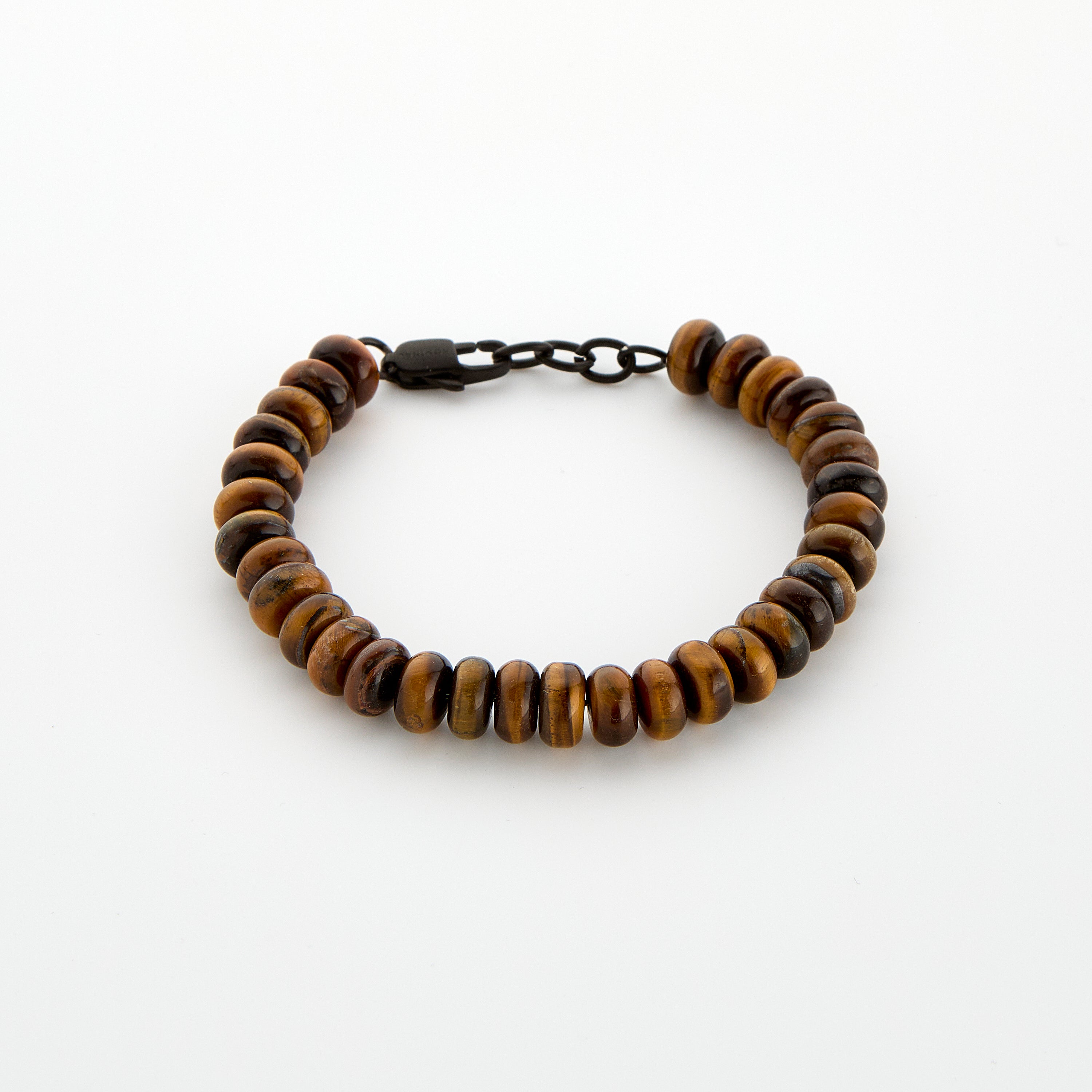 Close-up of Serenity Tigers Eye bead bracelet showcasing its unique stone pattern.