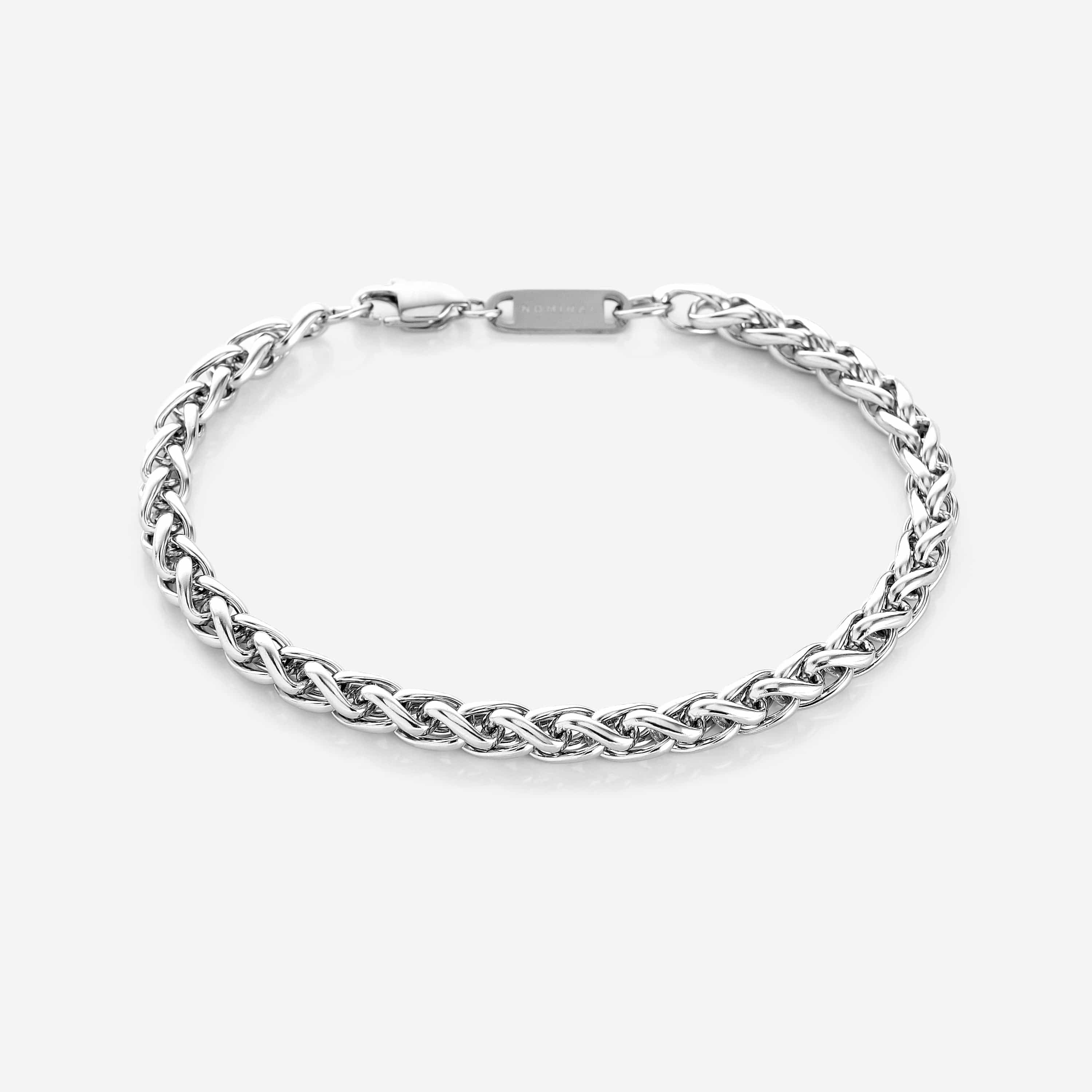 Close-up of the elegant woven wheat chain bracelet for men, showcasing its intricate design.
