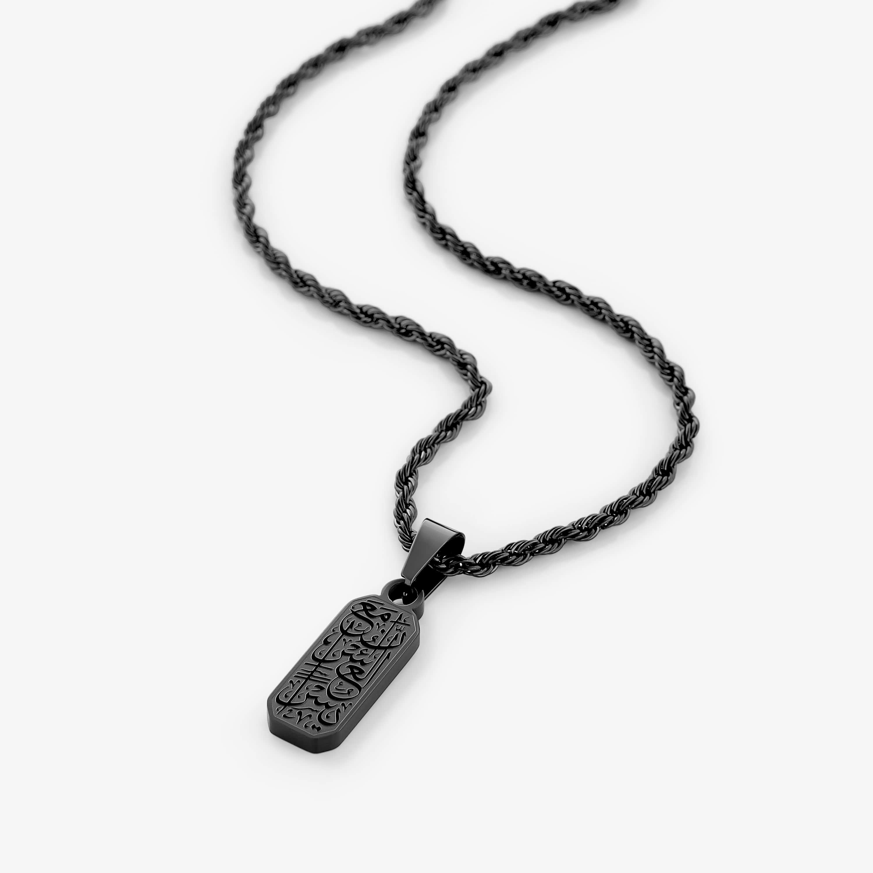 Men wearing the engraved pendant with a casual outfit, emphasizing its style and versatility.
