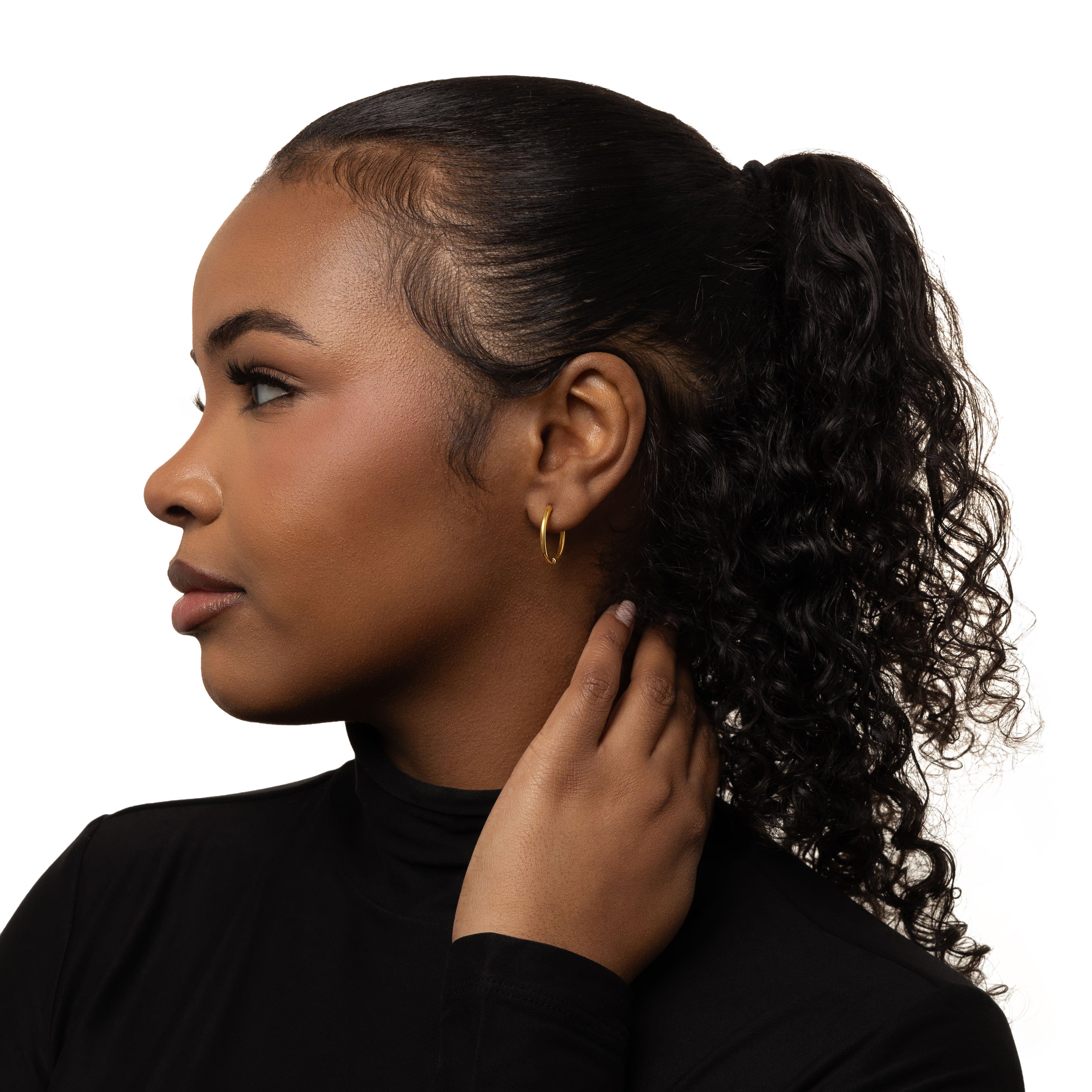Elegant 16mm gold plated medium hoops showcasing their shine and design from the front.