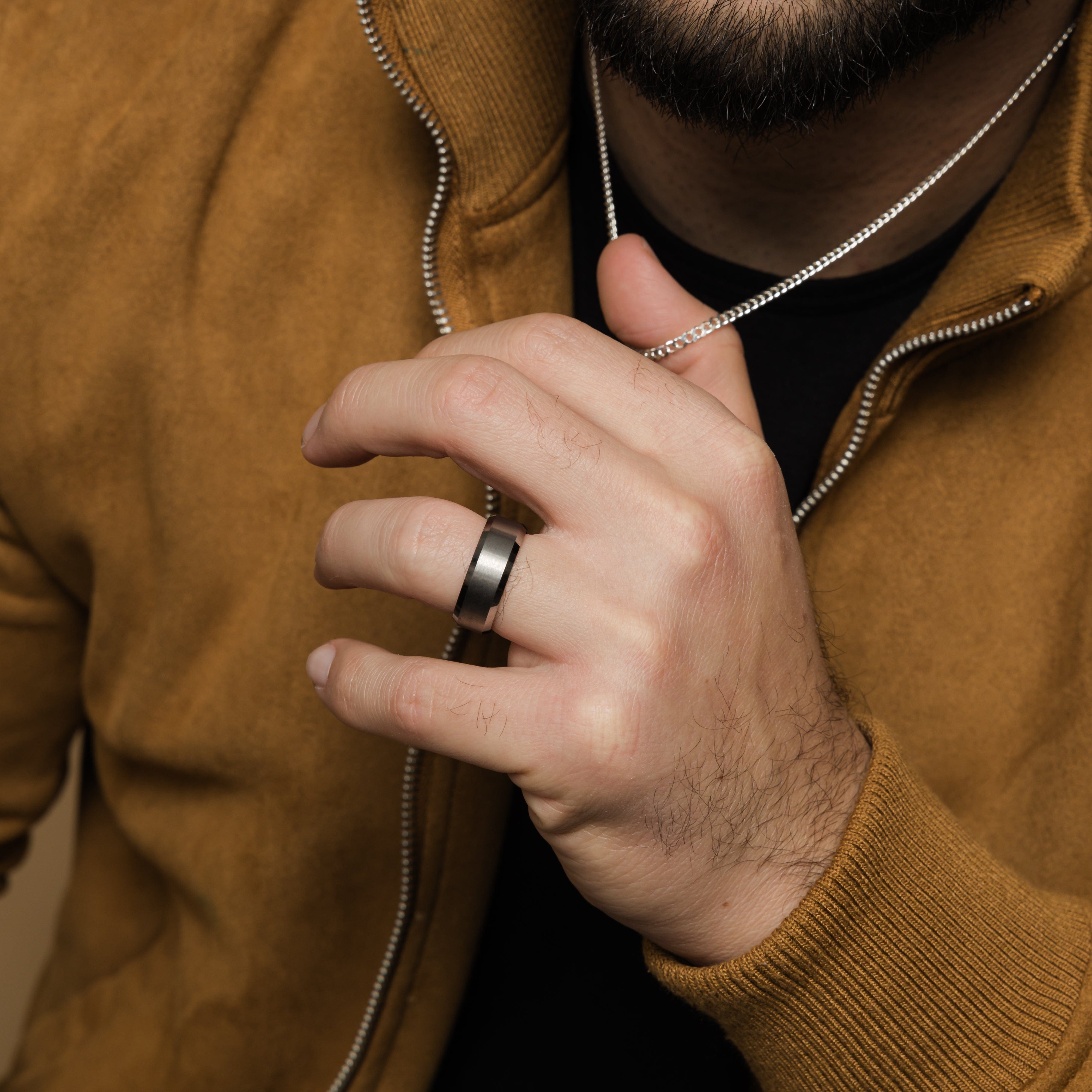 Timeless Tungsten Mens Ring displayed in a sealed mens box, highlighting its elegant packaging.