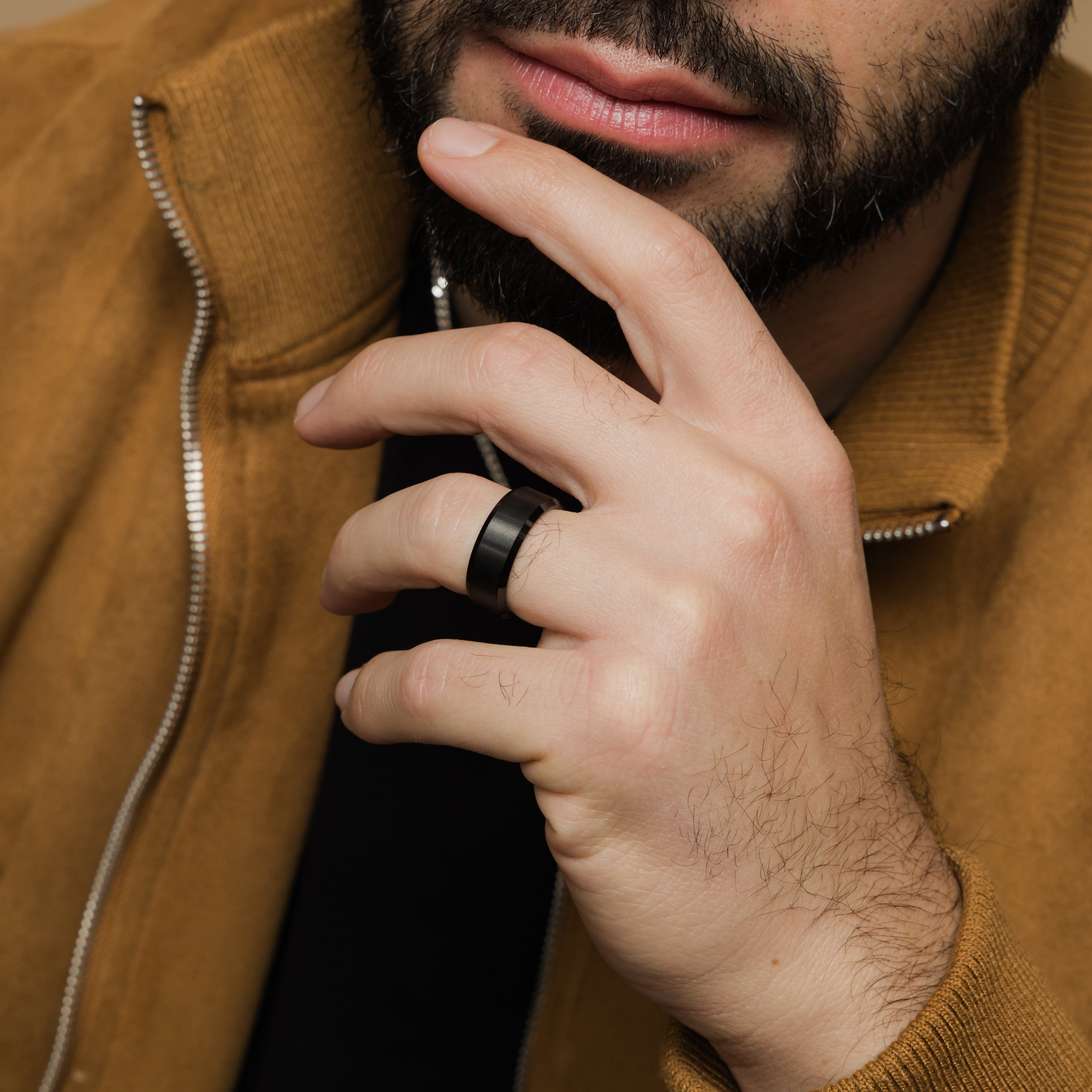 Timeless Tungsten Mens Ring displayed in a sealed mens box, highlighting its elegant packaging.