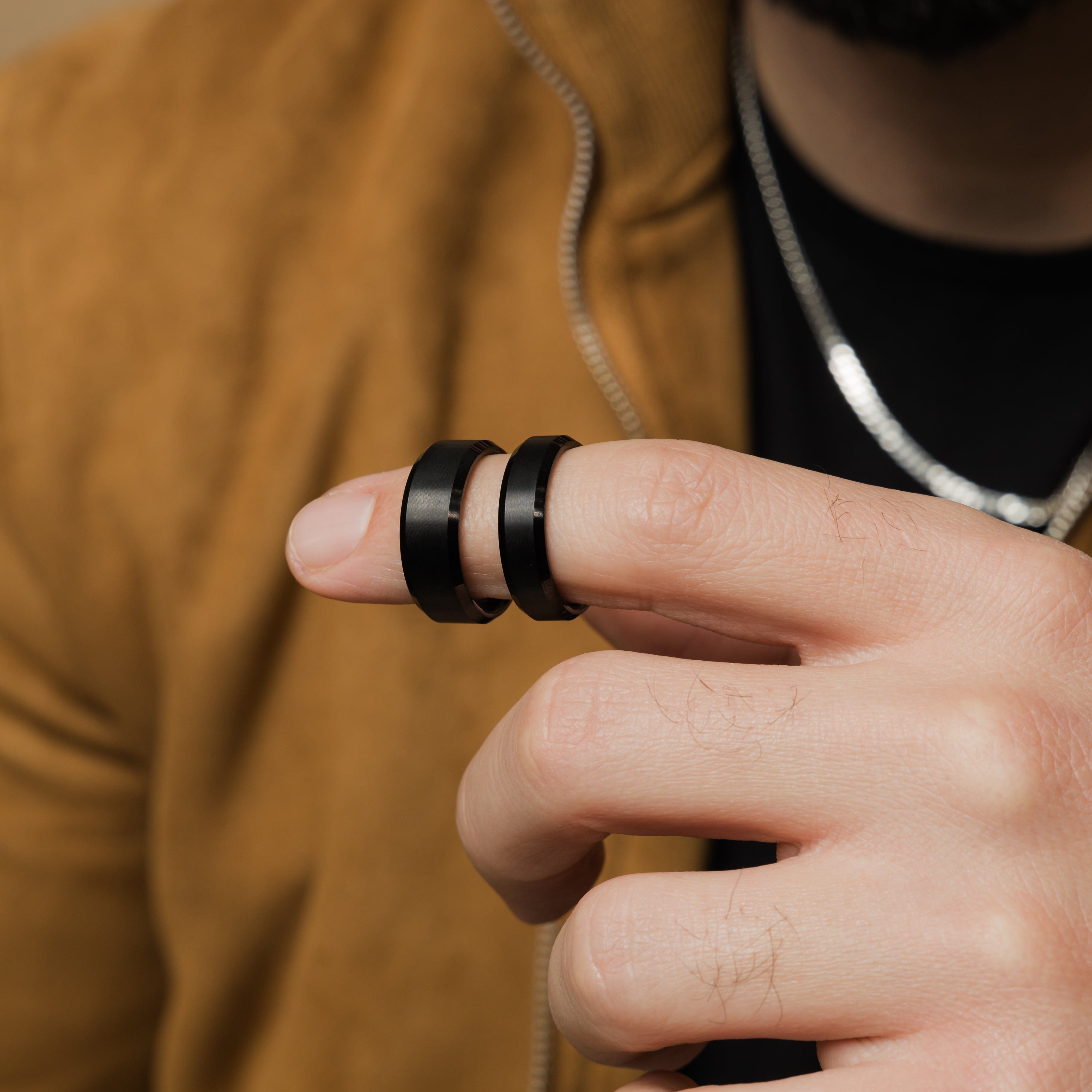 Timeless Tungsten Mens Ring on a hand, showcasing its perfect fit and sophisticated style.