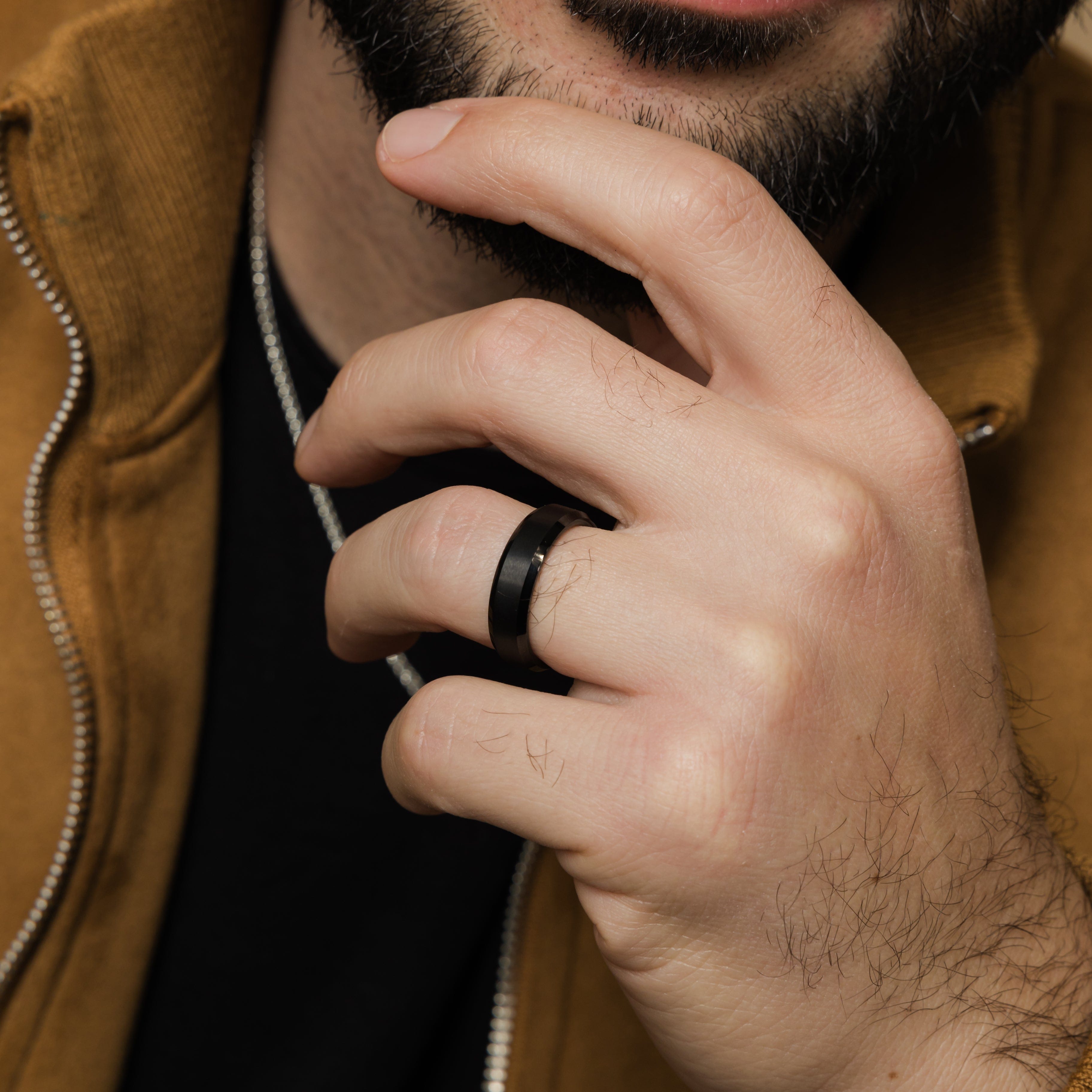 Timeless Tungsten Mens Ring on a hand, showcasing its perfect fit and sophisticated style.