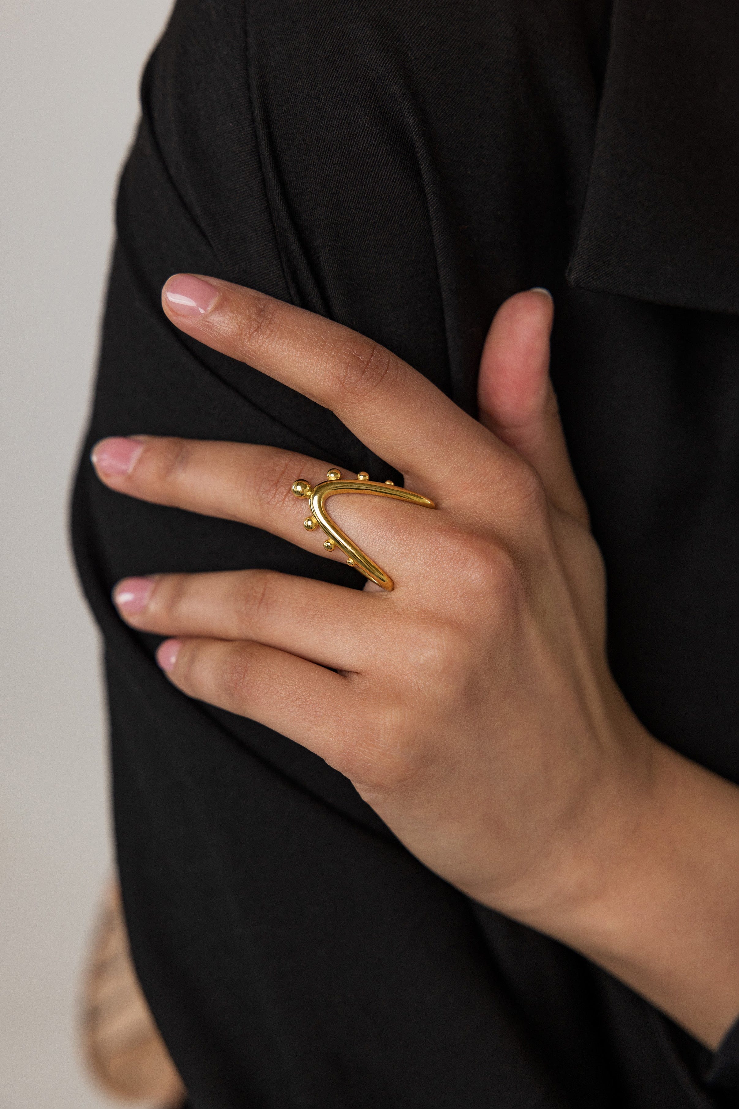 Celestial Harmony Ring viewed from the top, highlighting its unique orb design.