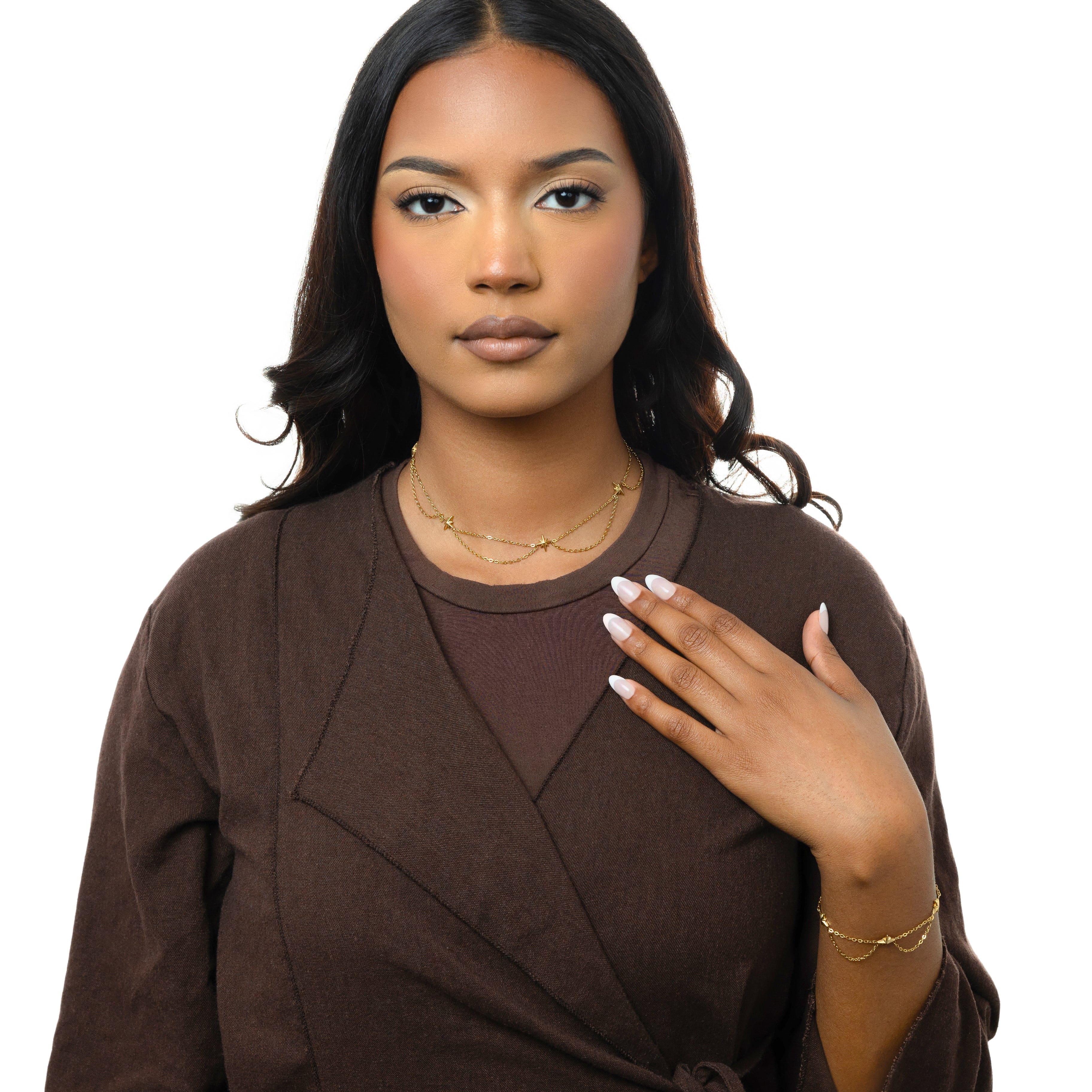 North Star choker necklace displayed in a velvet pouch, perfect for gifting.