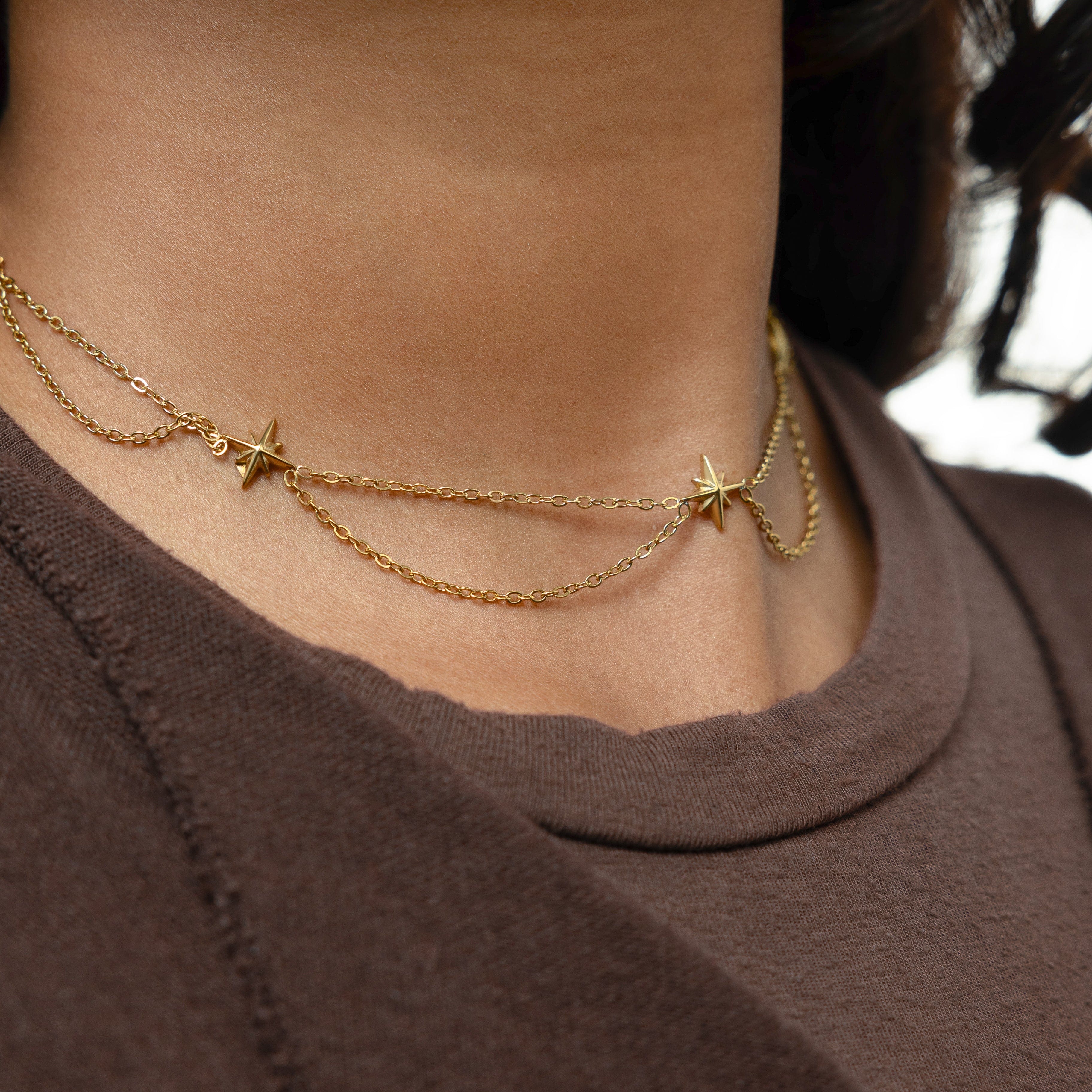 Guiding North Star Choker Necklace showcasing its sparkling charm and elegant design.
