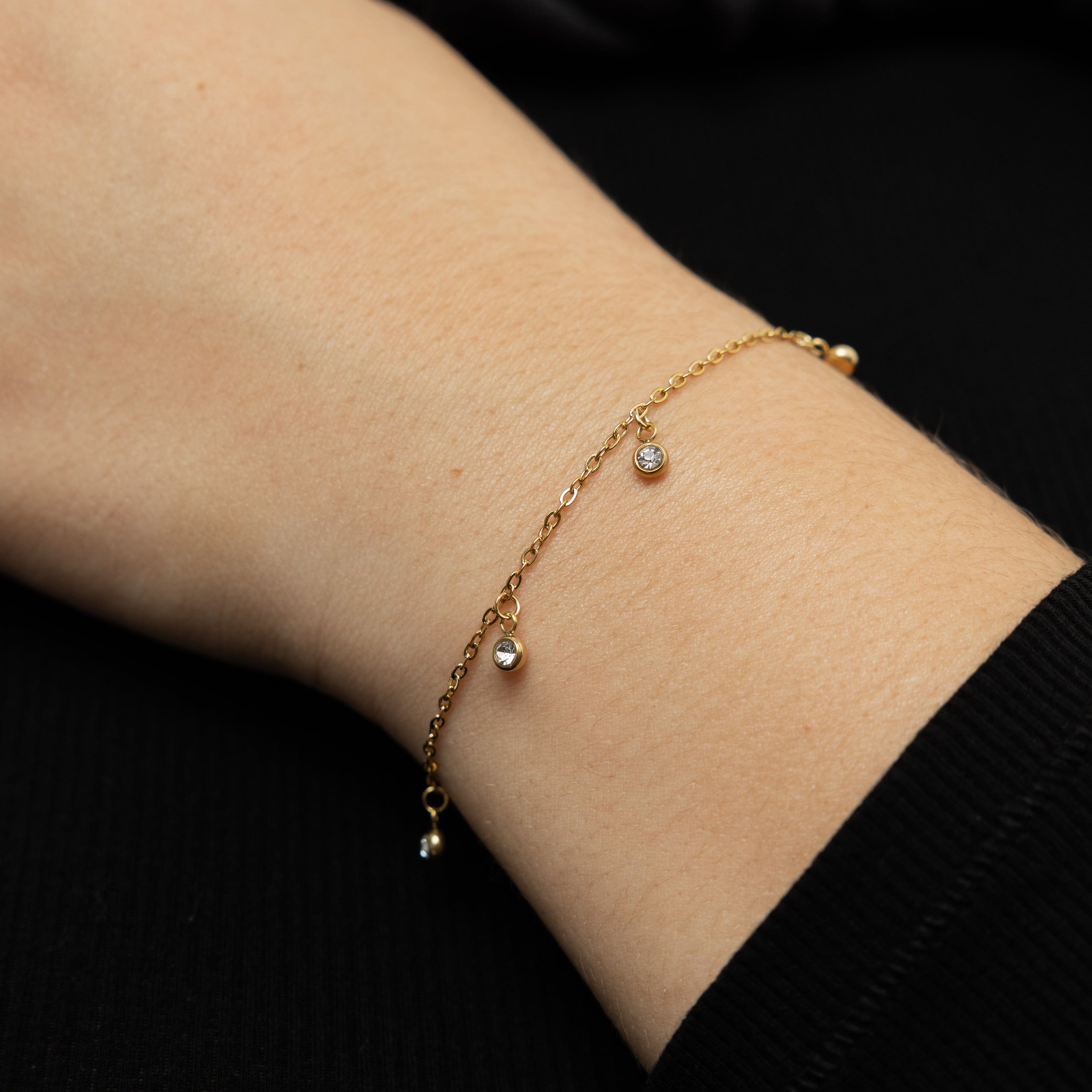 Model wearing the statement bracelet with casual outfit, showcasing versatility