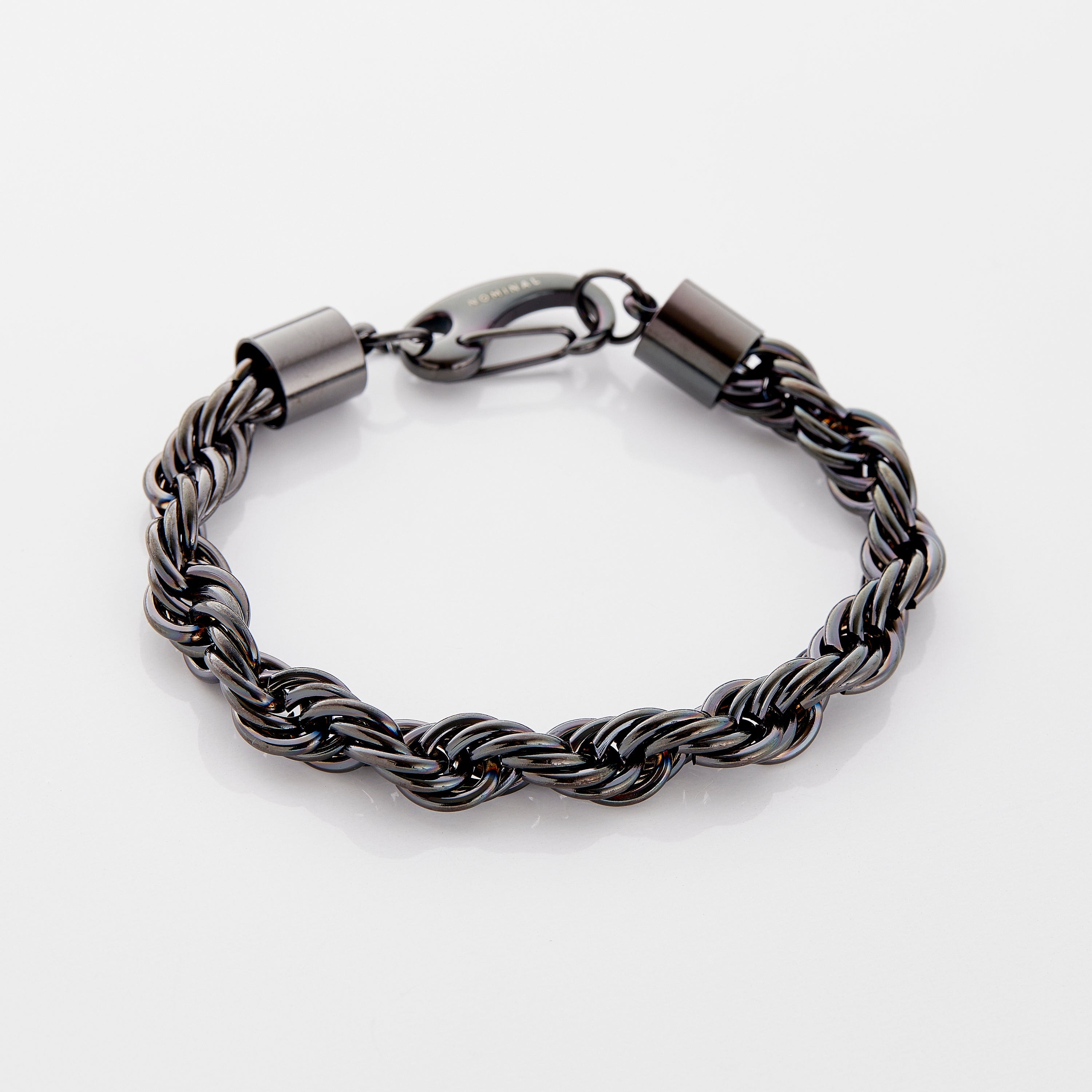Close-up view of the Twisted Elegance mens rope chain bracelet showcasing its intricate twisted design.