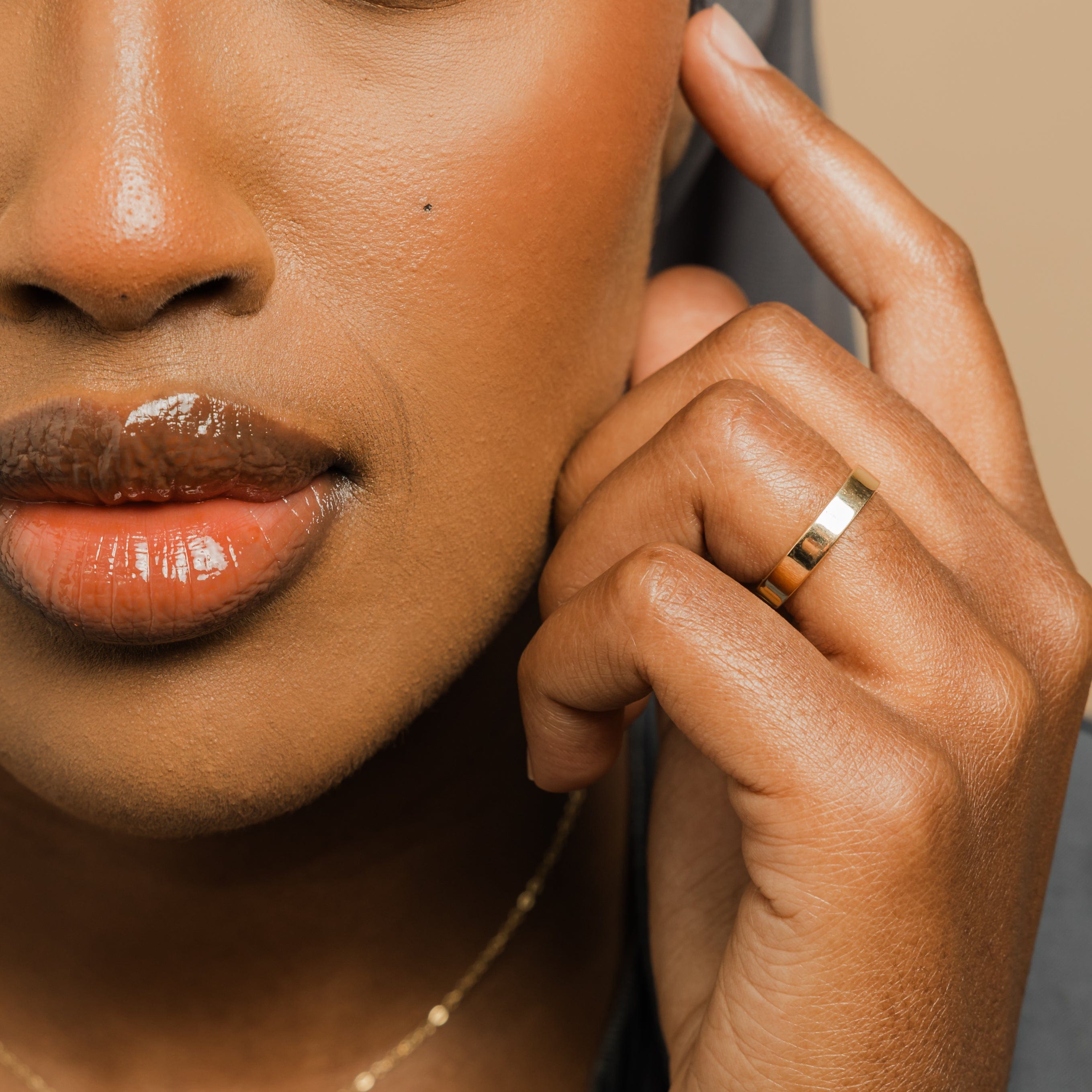 Close-up of the interior of the 18K gold ring to show its quality craftsmanship.