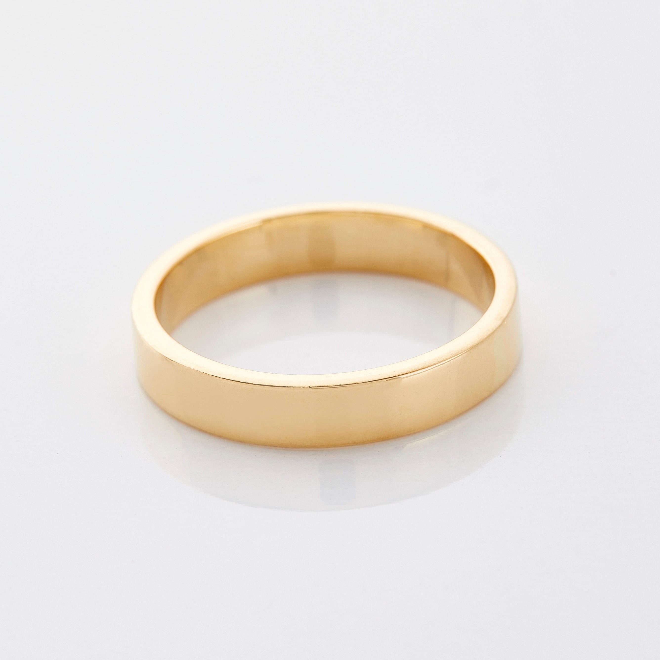 Front view of Timeless 18K Solid Gold Wedding Band highlighting its smooth finish.