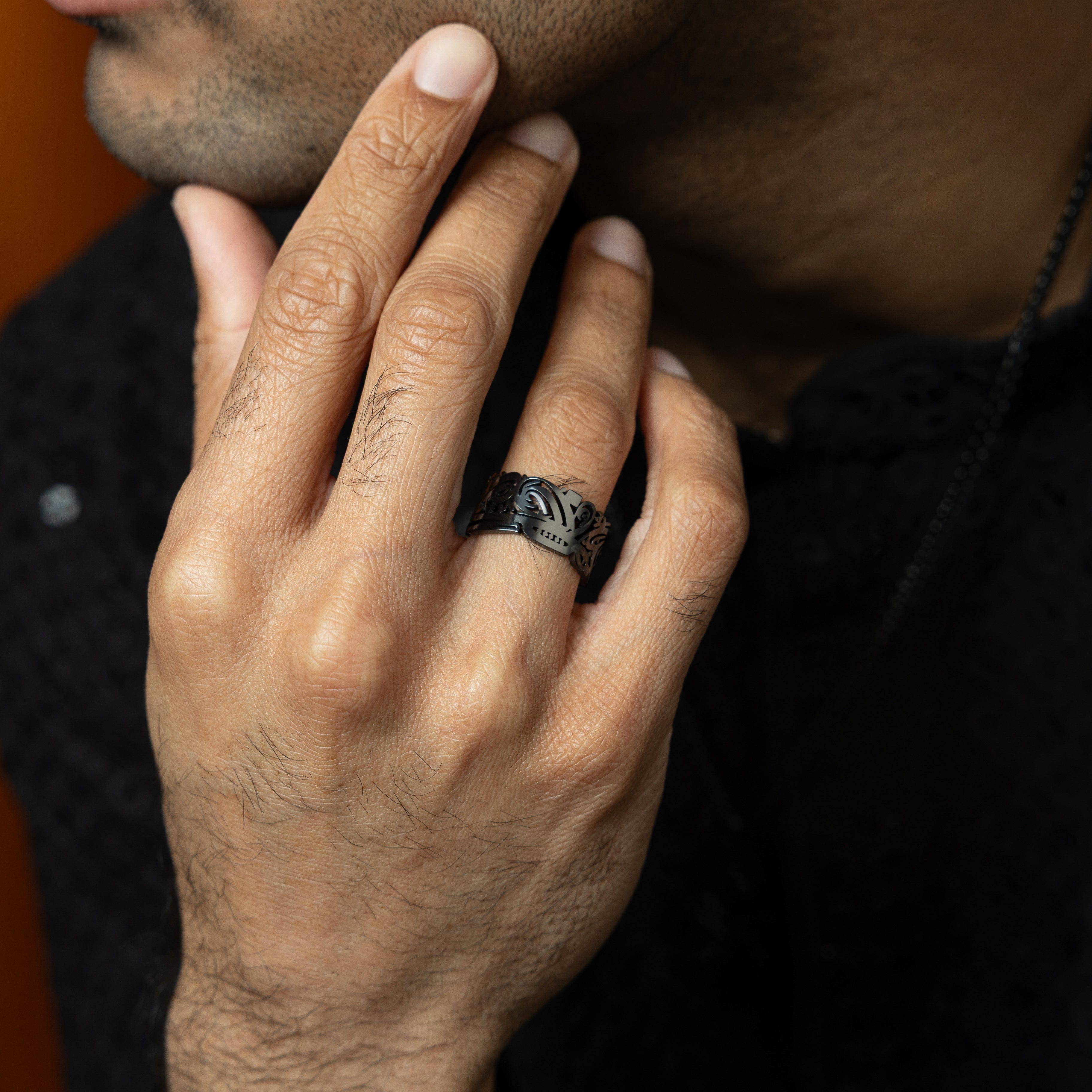 EASE stainless steel ring displayed in its elegant Nominal velvet pouch, perfect for gifting.