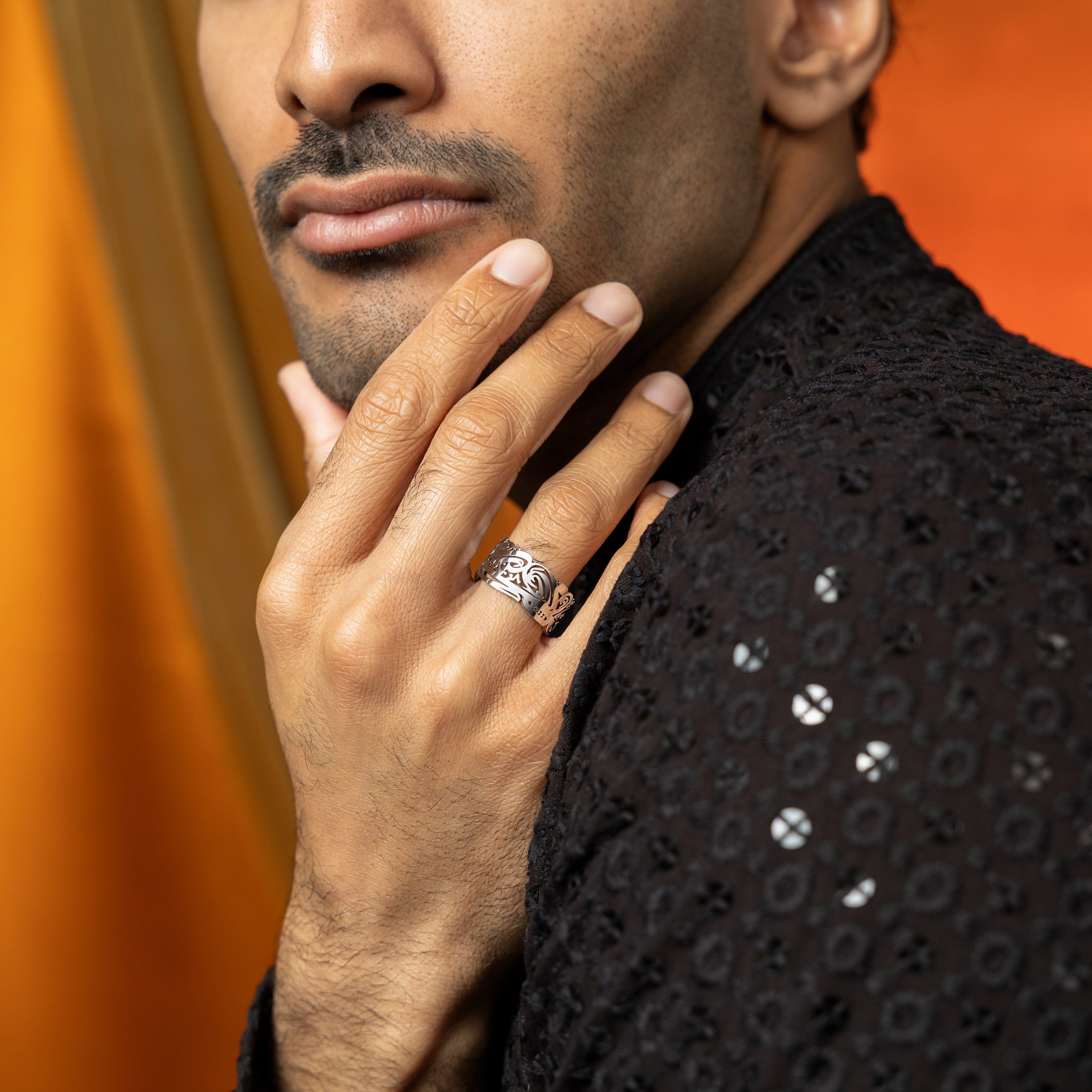 EASE ring worn on hand, illustrating the comfort and style suitable for everyday wear.