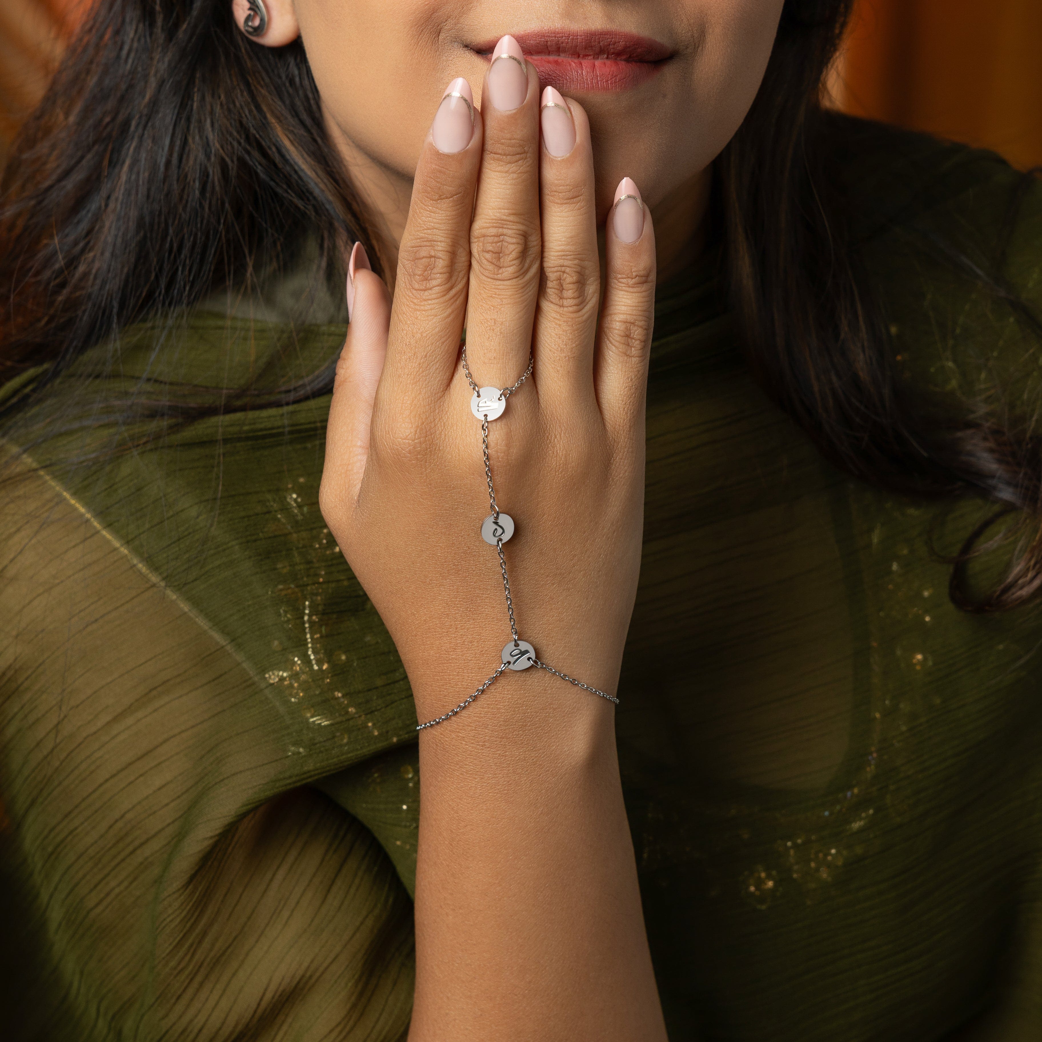 SALAAM hand chain worn on a wrist, demonstrating its fit and stylish appeal