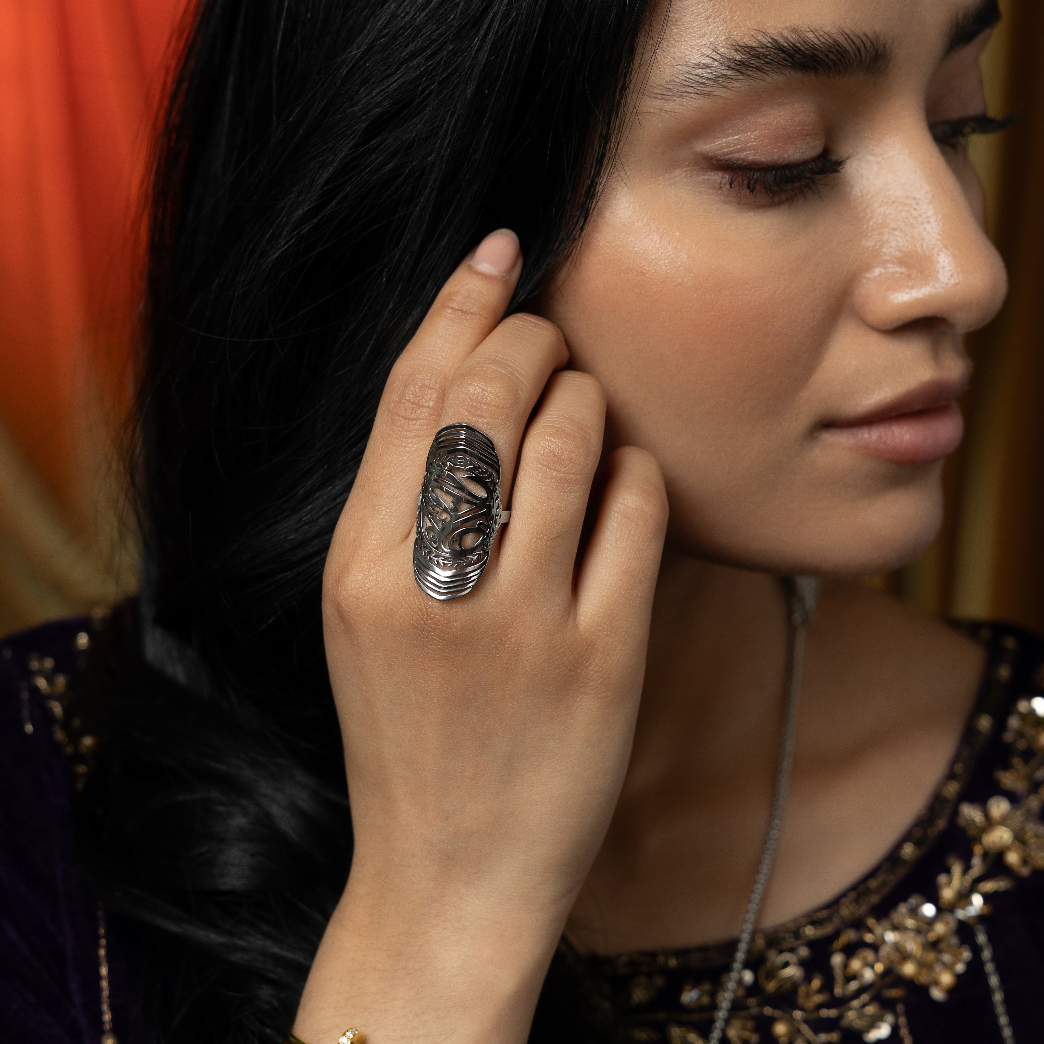 Sufficient Strength Ring in Nominal Velvet Pouch, perfect for gifting.
