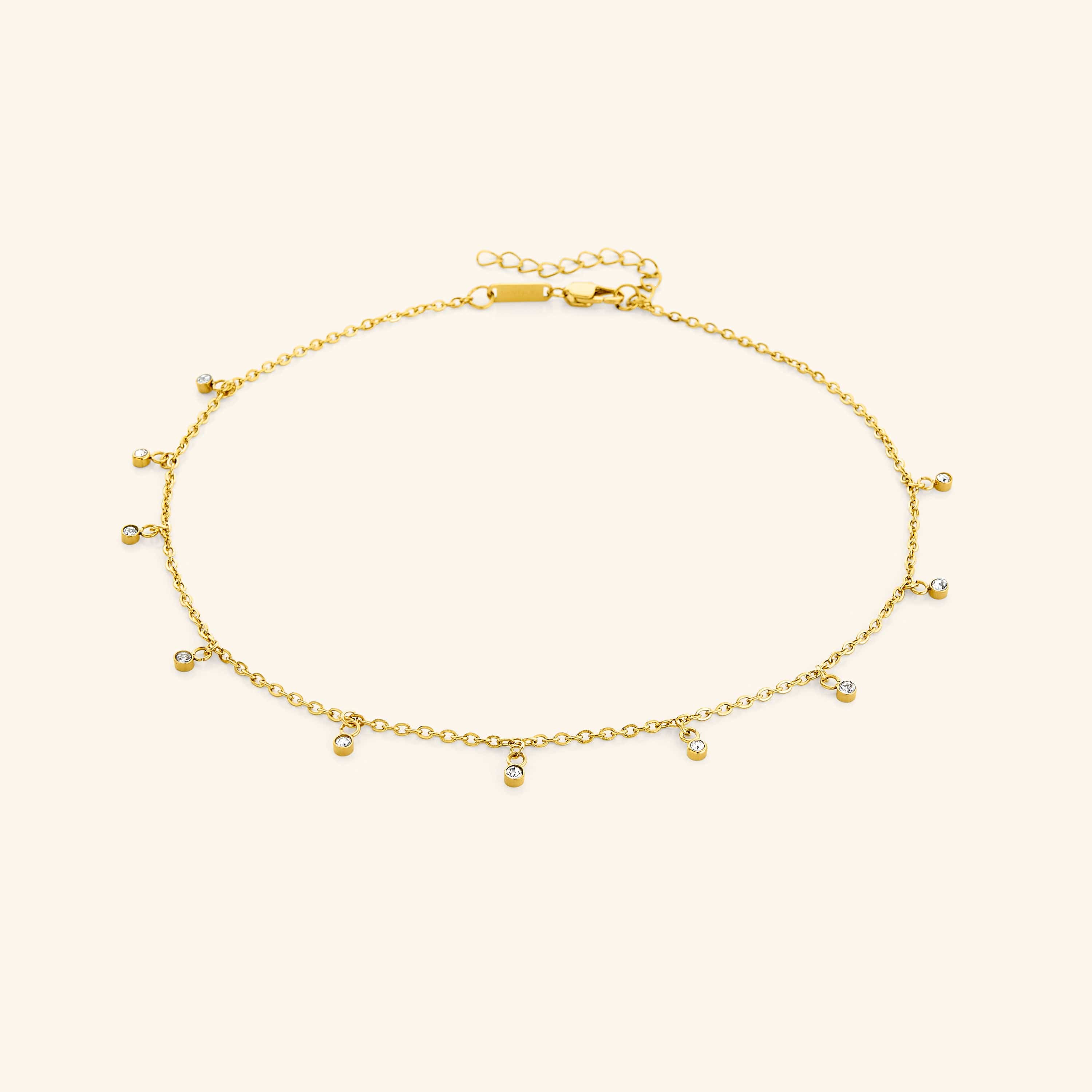 Close-up view of the radiant gemstone gold choker showcasing its intricate design and gold finish.