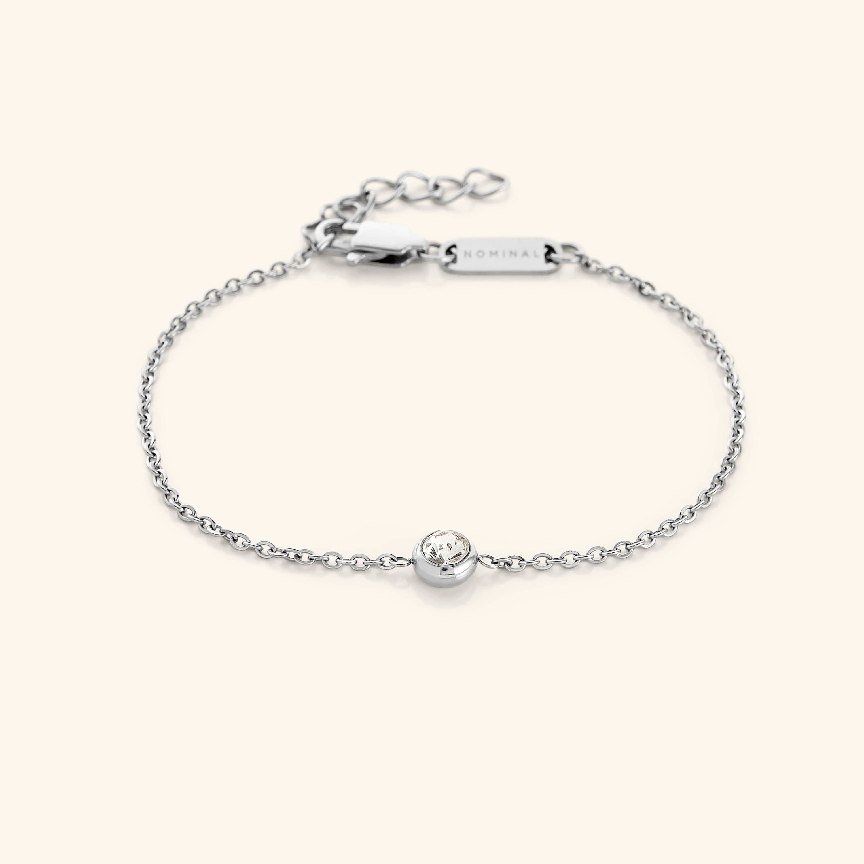 Close-up of the bezel bracelet on a models wrist, accentuating its minimalist style.
