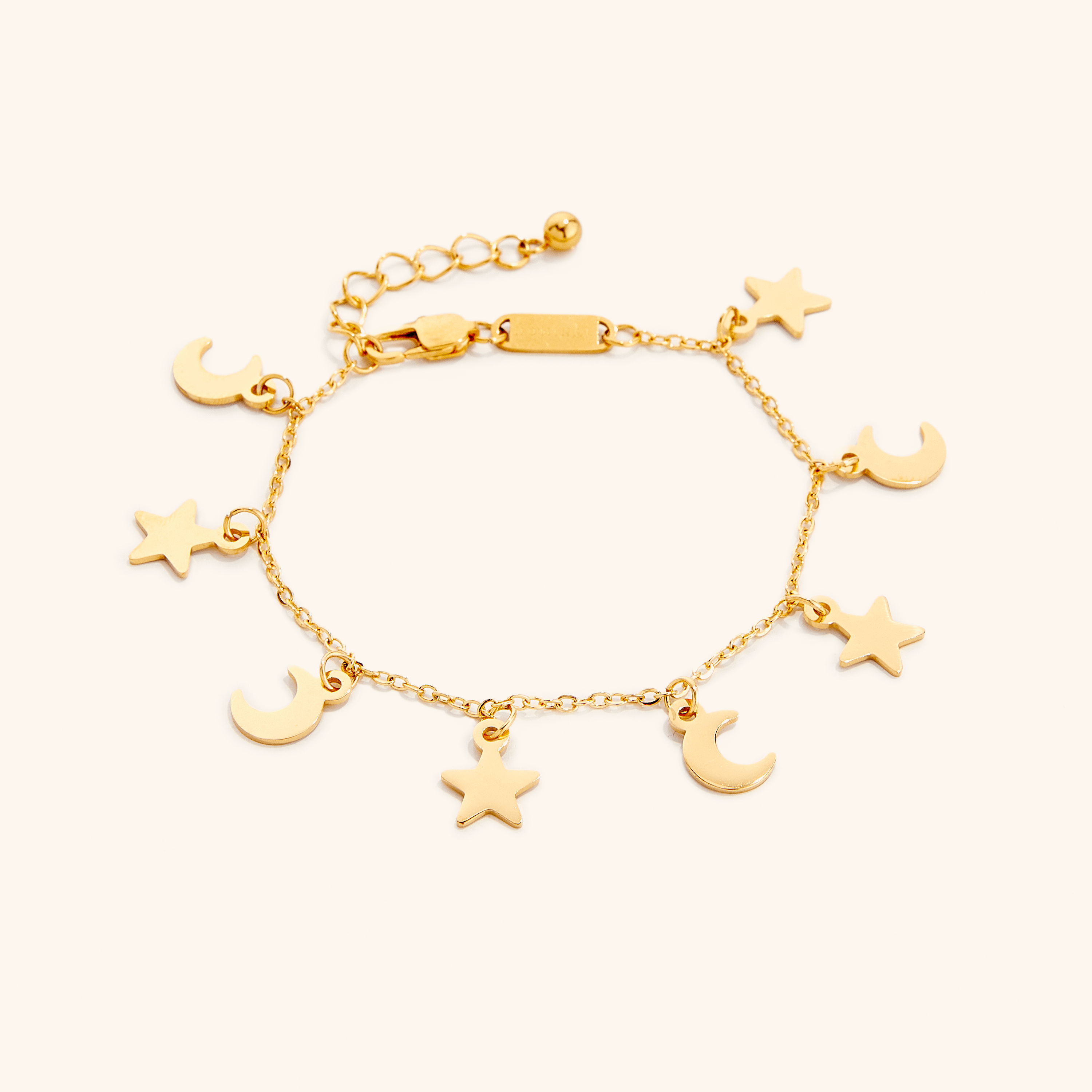 Celestial Elegance Gold Bracelet on a velvet pouch, highlighting its shine and elegance.