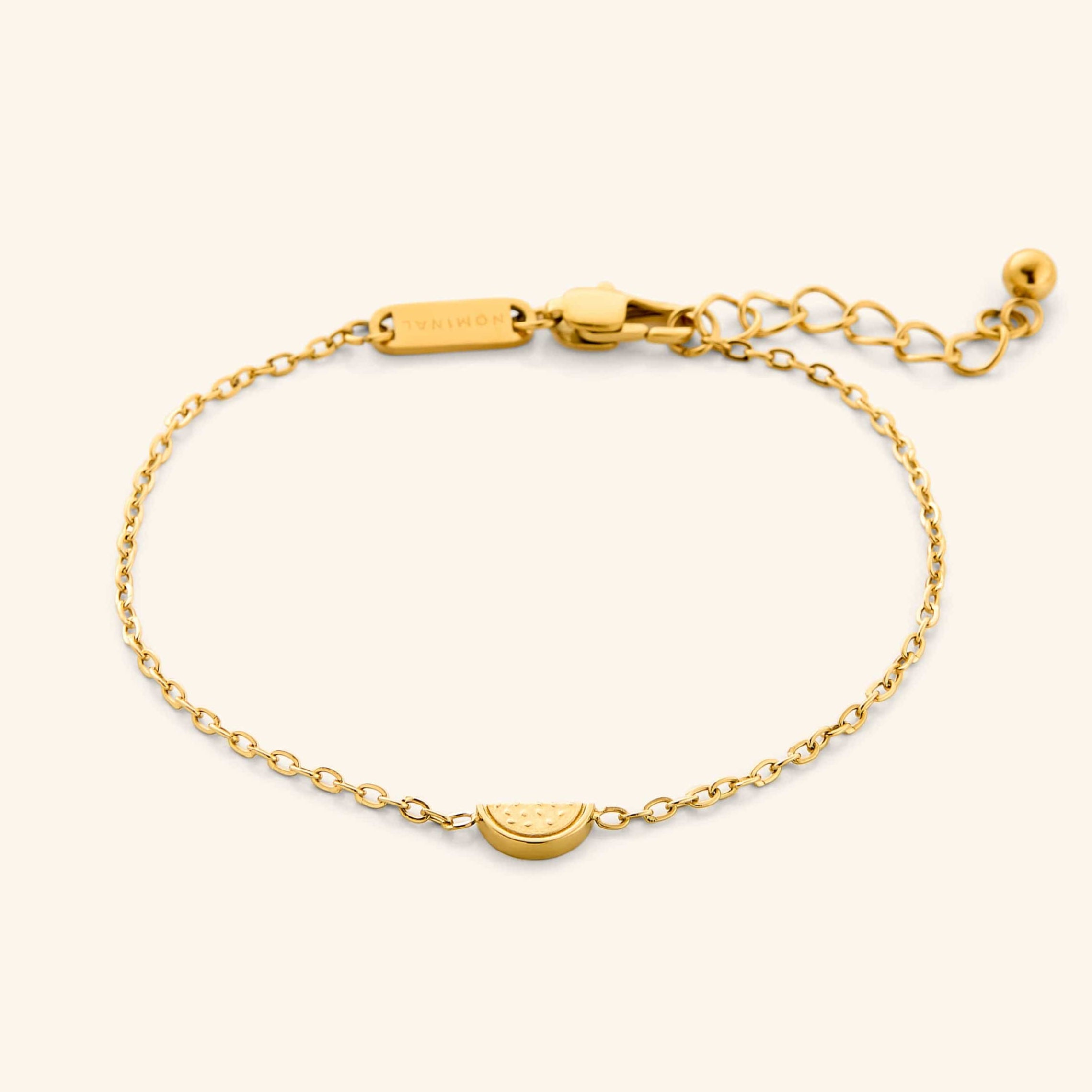 Close-up of the Heritage Watermelon Bracelet highlighting its delicate gold plating.