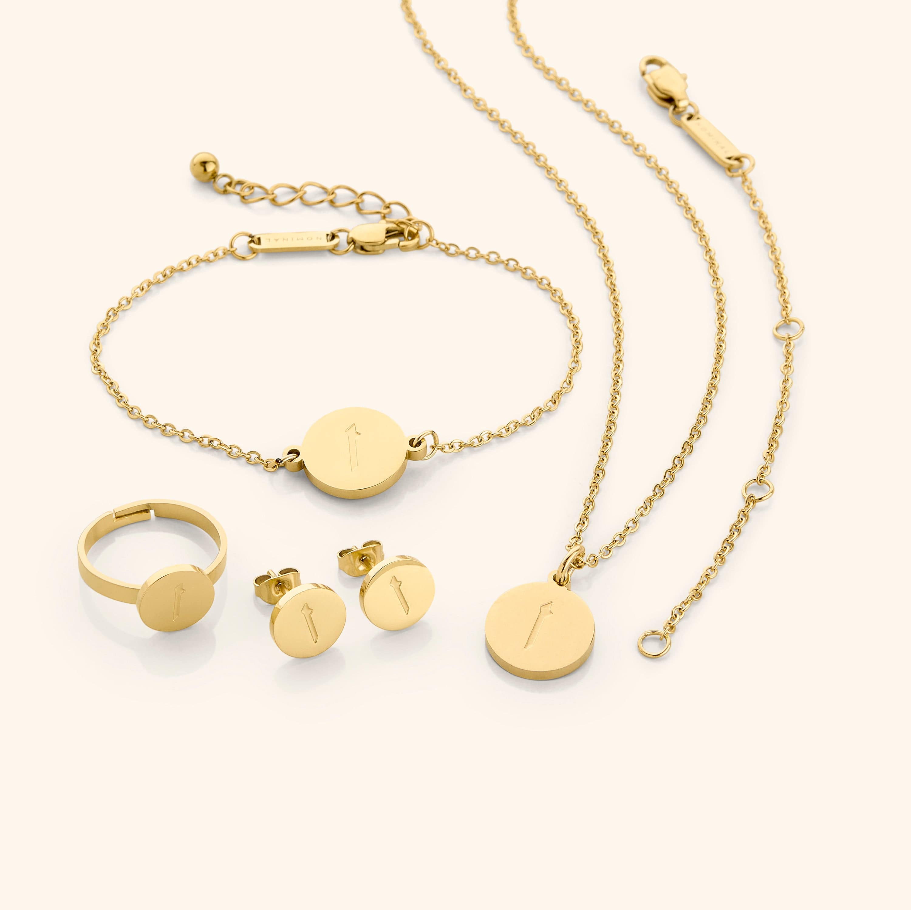 Elegant Arabic letter necklace displayed with a gold finish, perfect for gifts.
