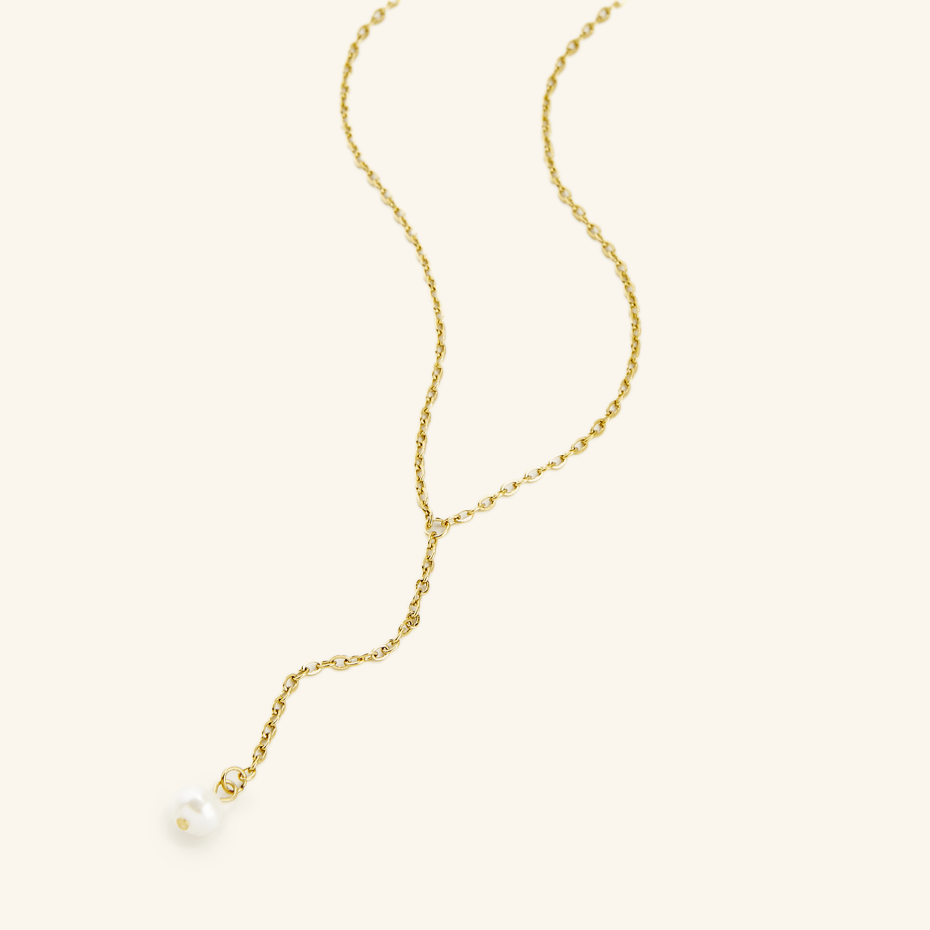 Freshwater pearl lariat necklace with gold chain, elegant design perfect for gifting