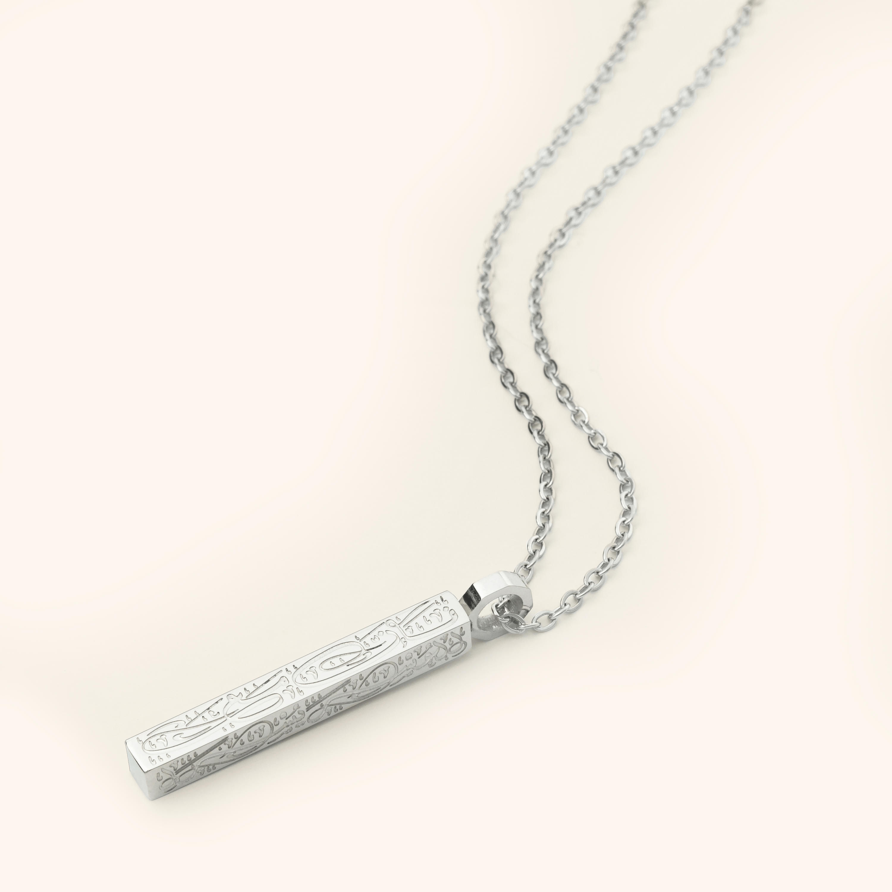 Model wearing the Resilient Spirit Bar Necklace at its full length of 22 inches, highlighting its elegance.