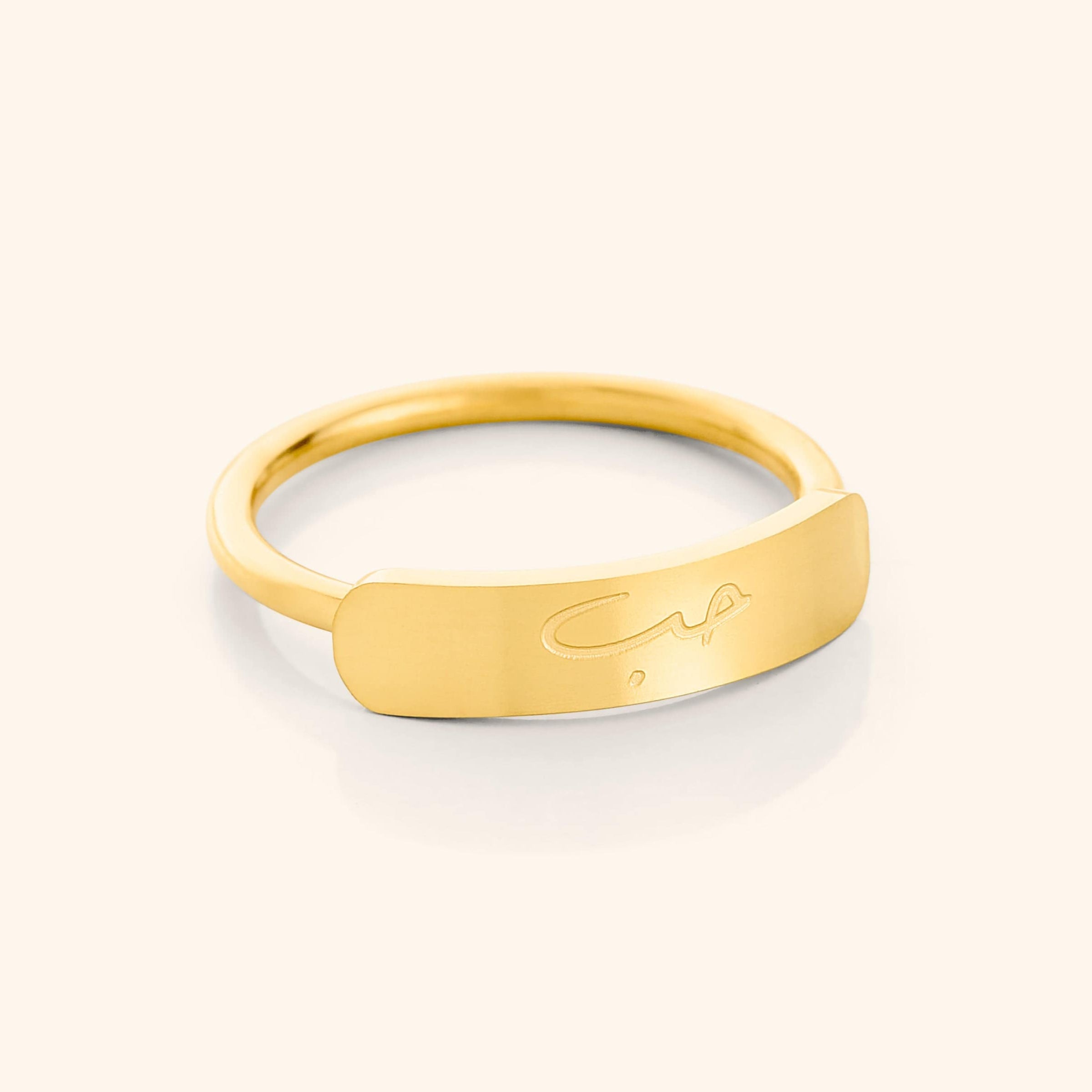 Close-up of the Eternal Love Engraved Bar Ring on a hand, highlighting its minimalist design.