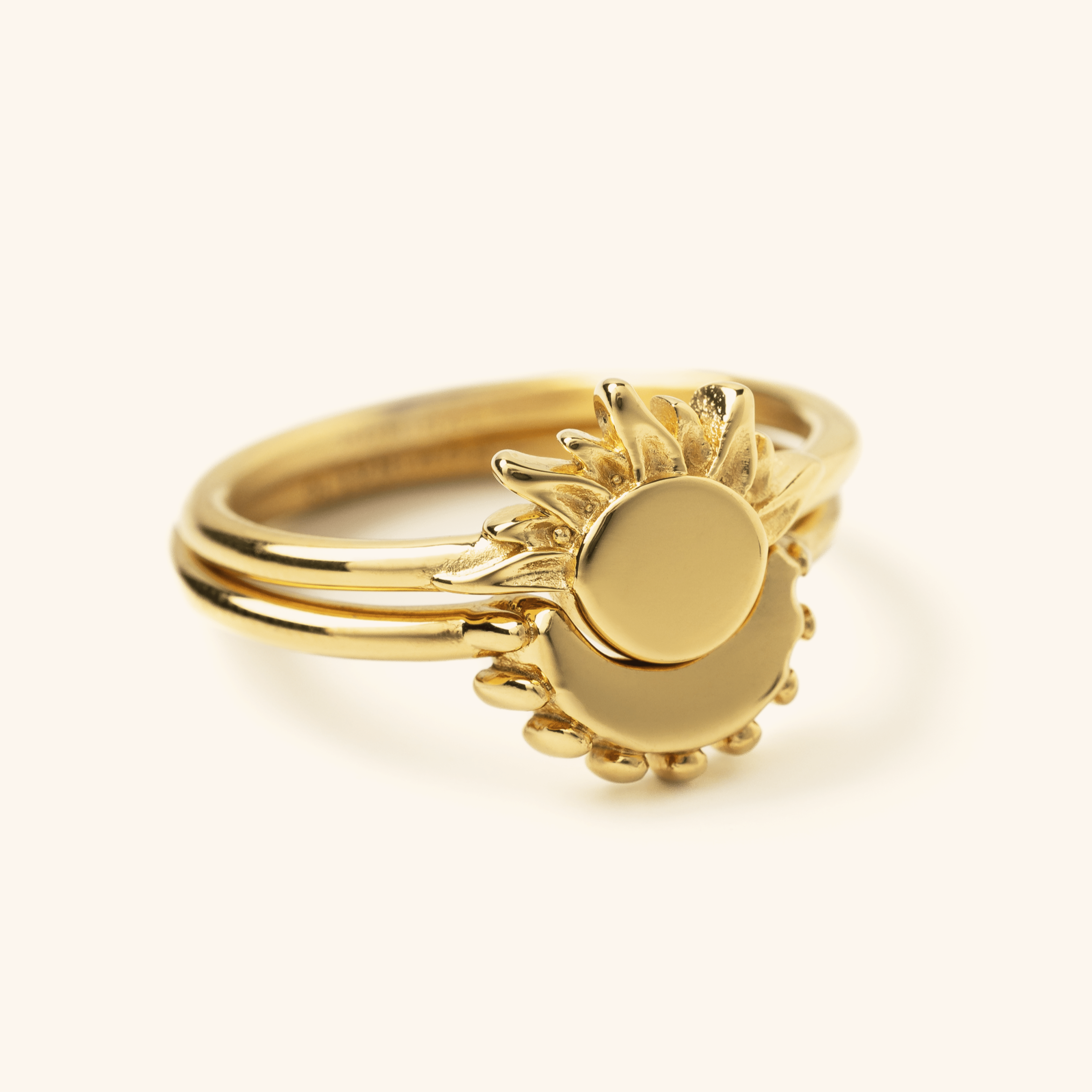 Radiant Sun Ring displayed in a velvet pouch, highlighting its minimalist design.