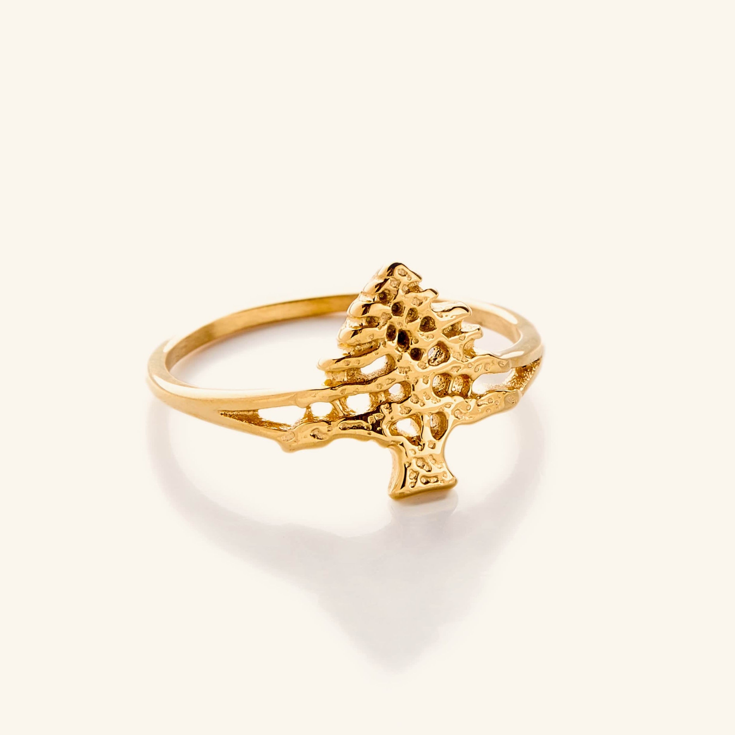 Cedar of Lebanon gold ring showcasing intricate details, ideal for daily wear.