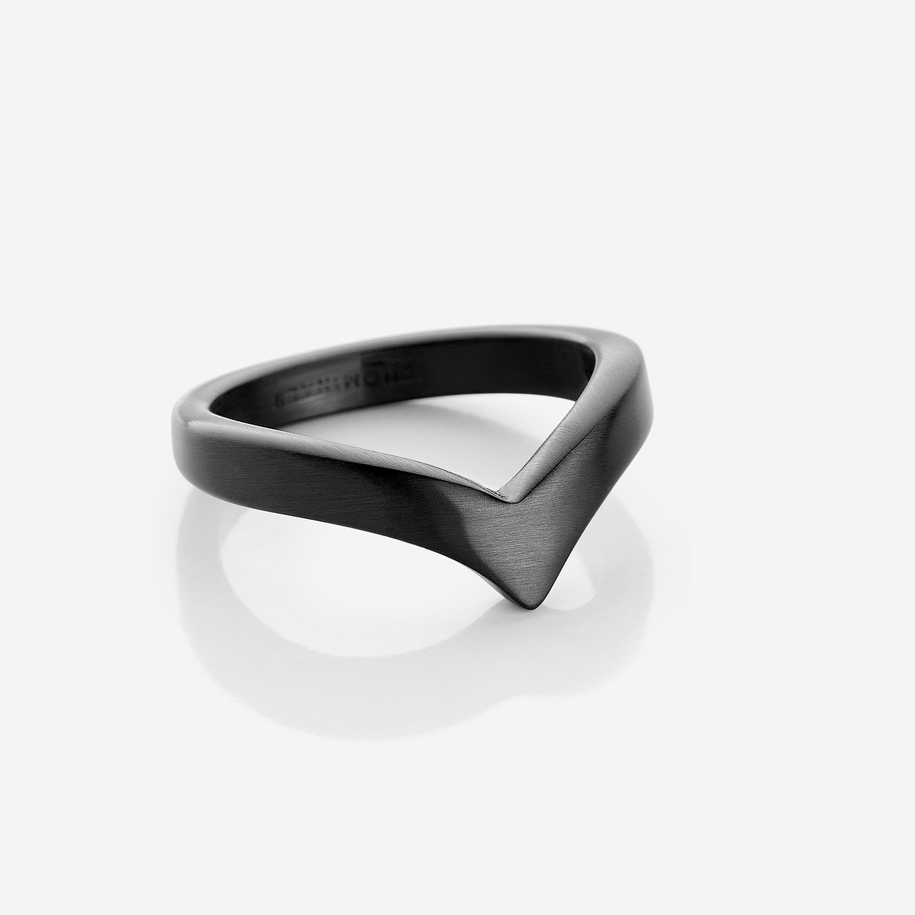 Lifestyle image of a man wearing the minimalist stainless steel ring outdoors.