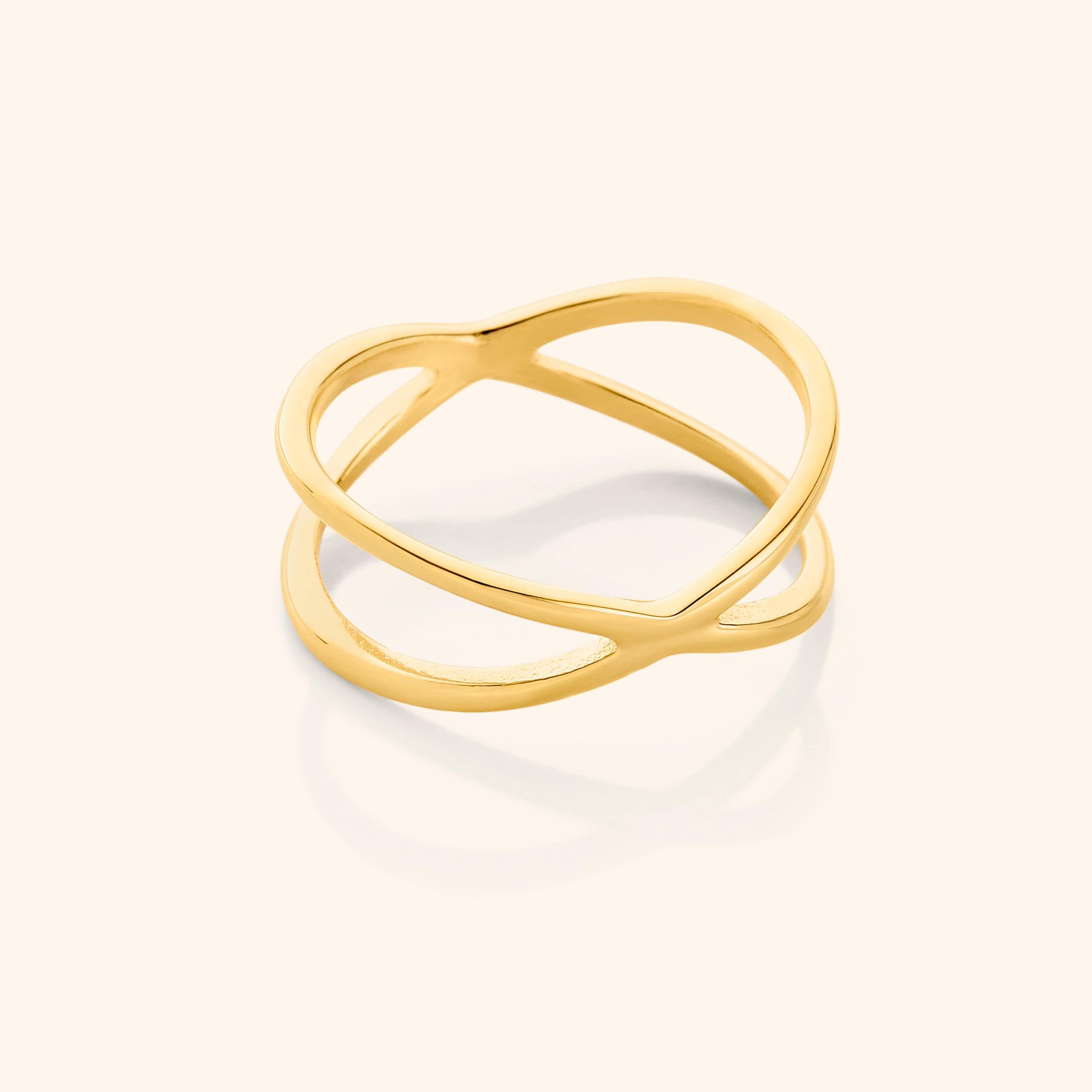 Front view of the Elegant Intersection Minimalist Ring showcasing its unique cross design.