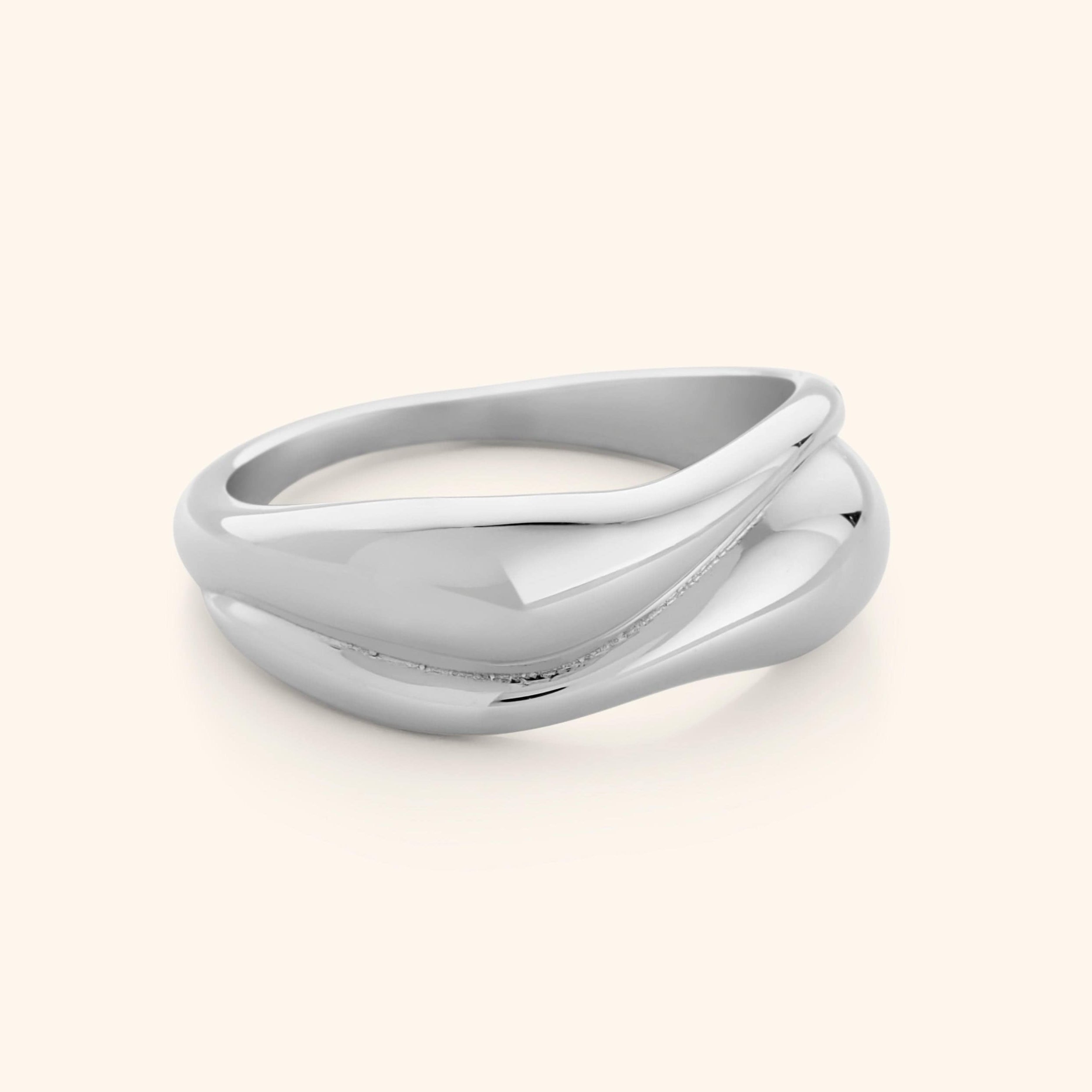 Fluid Harmony Stackable Ring in velvet pouch, perfect for gifting.