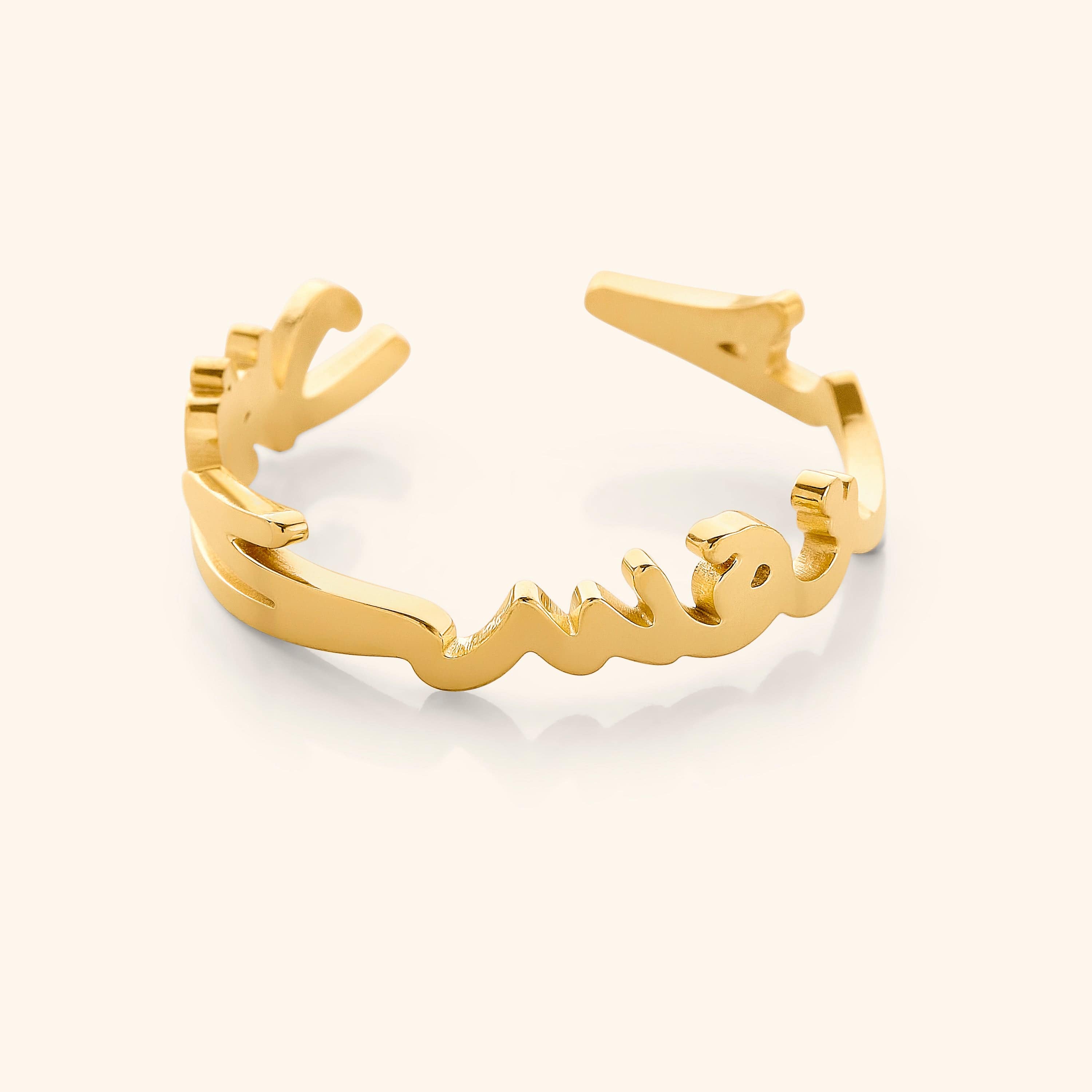 Self-Love Arabic Calligraphy Ring showcasing elegant design and Arabic script.