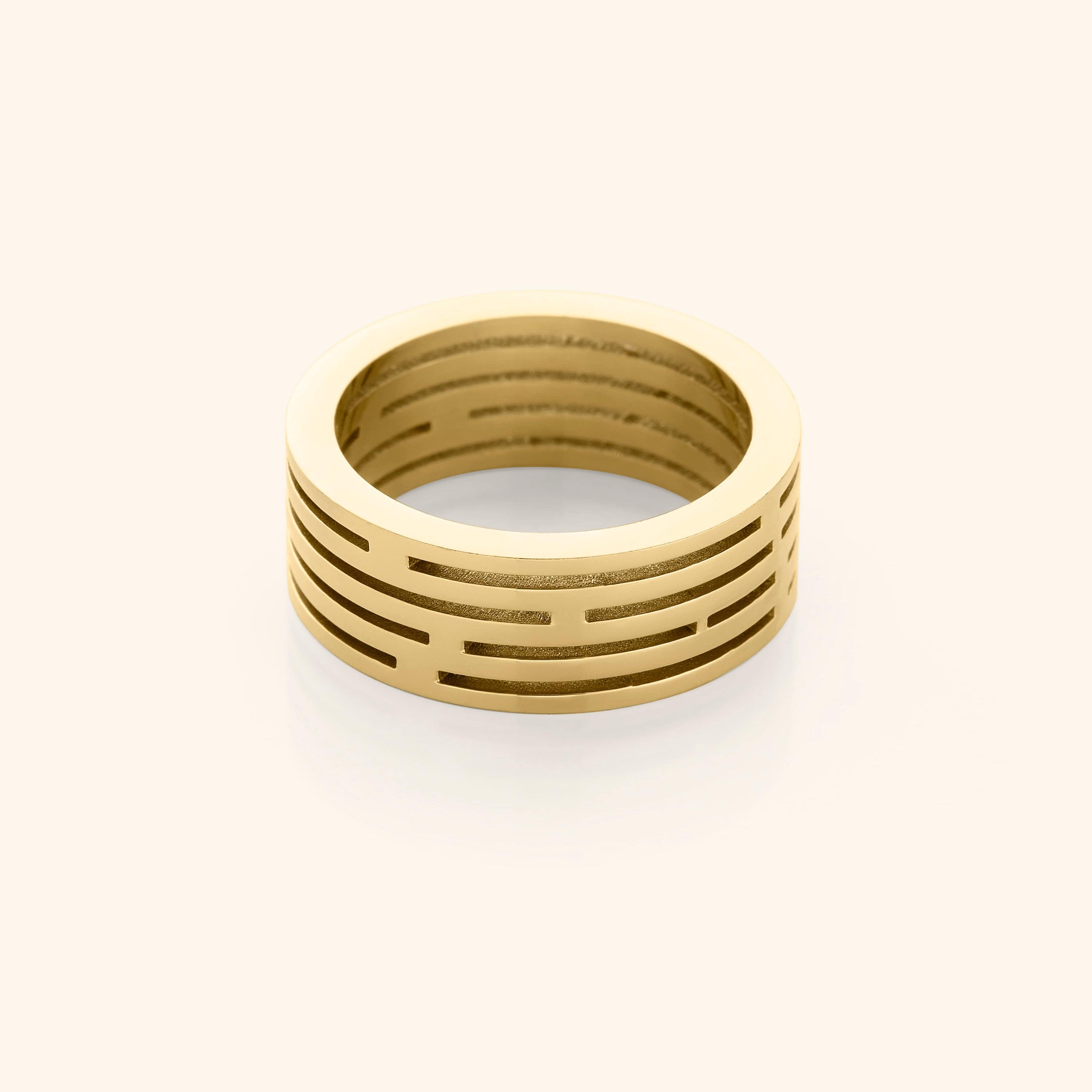 Desert Mirage Ring viewed from the top showcasing its unique staggered design.