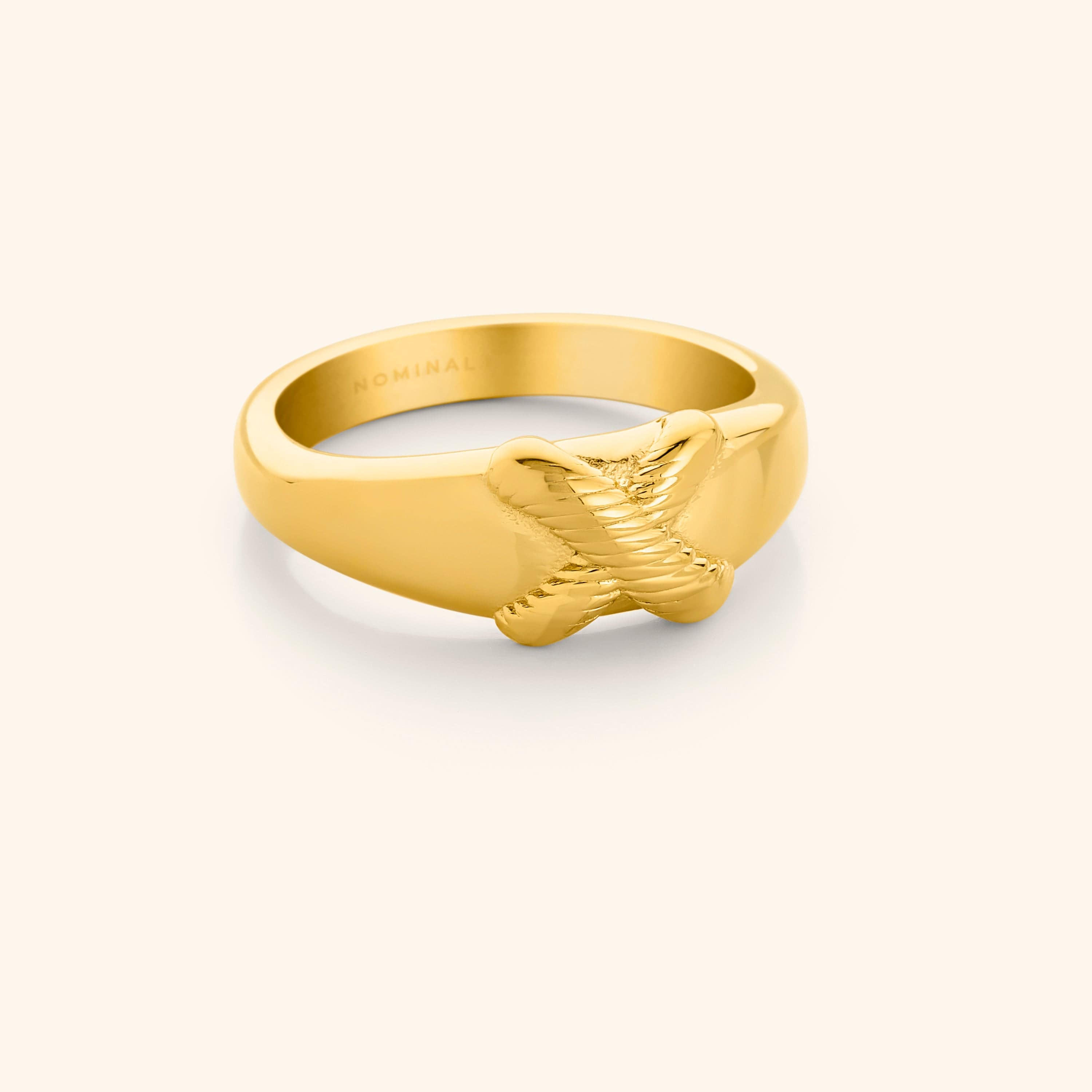 Close-up of the Empower Your Impact Gold Ring, showcasing its elegant design and 18k gold plating.