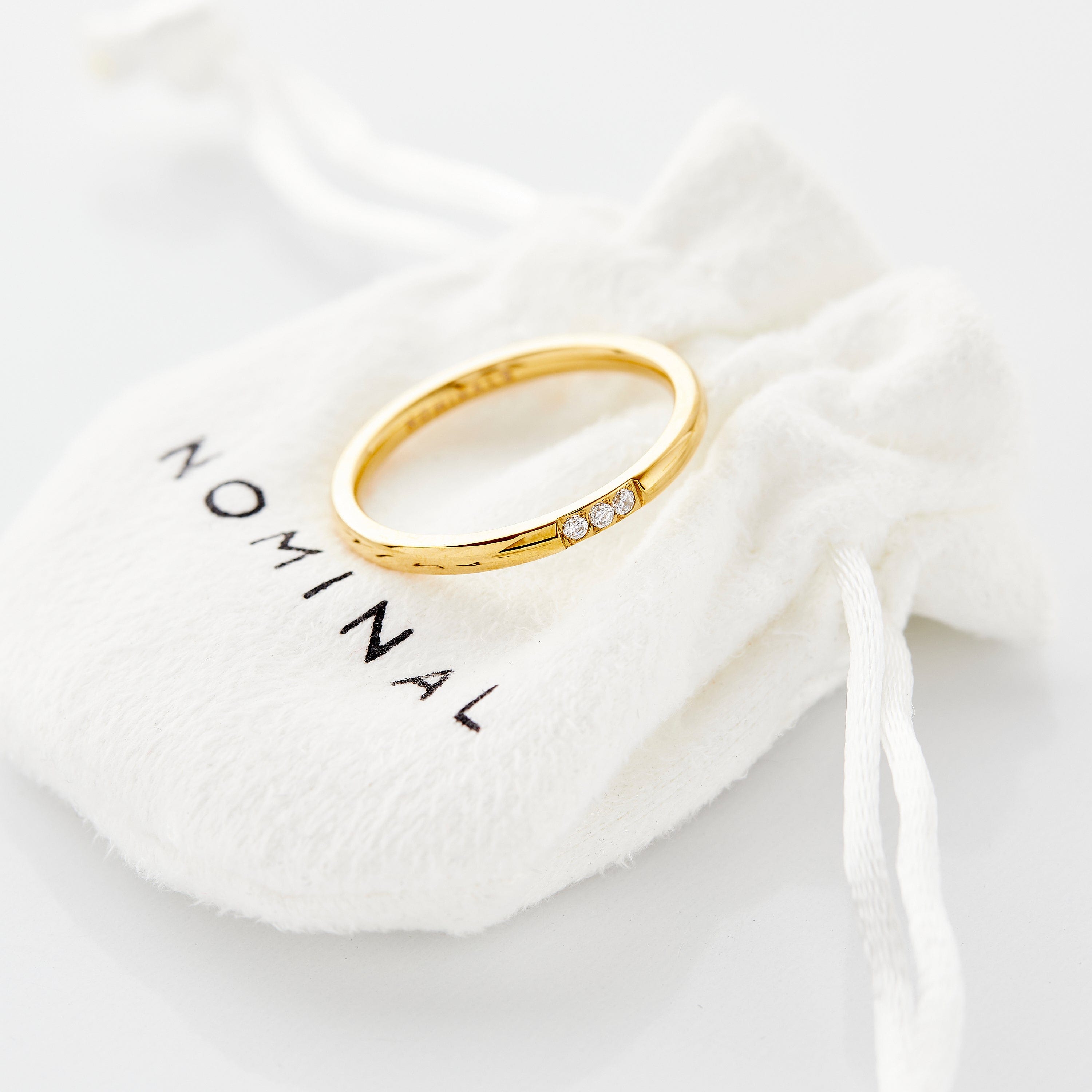 Luxe Triple Bezel Ring showing three sparkling gems from the top view.