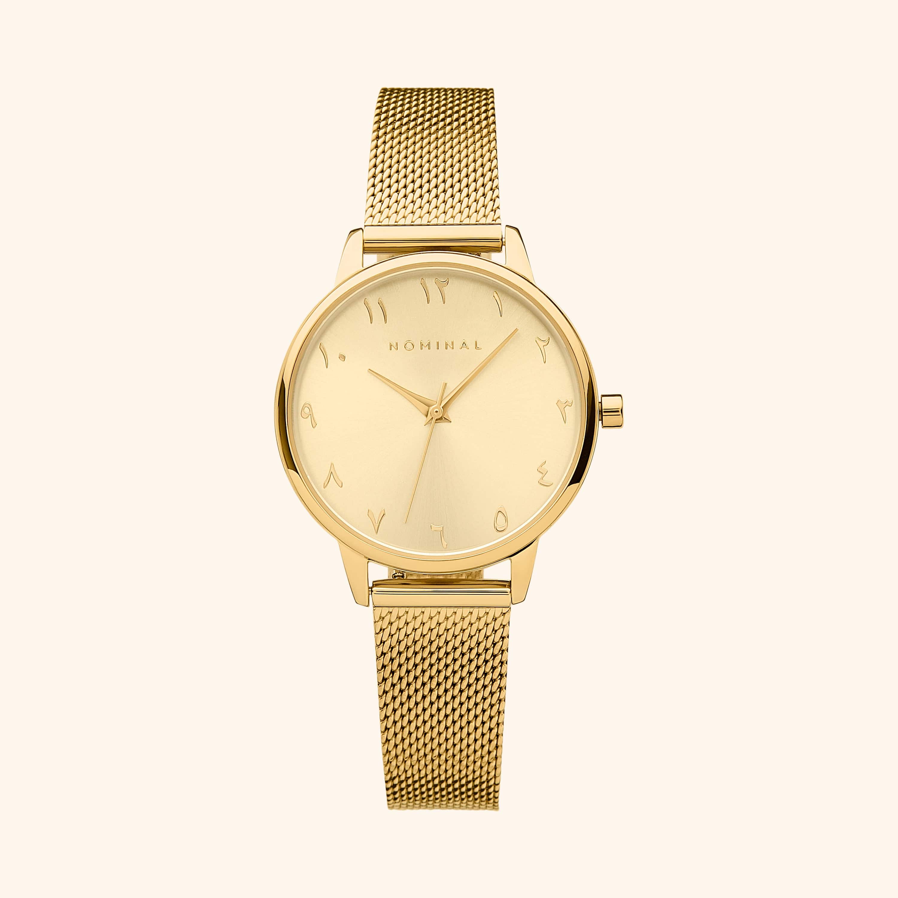 Elegant gold watch with a sunburst dial, perfect for formal occasions.