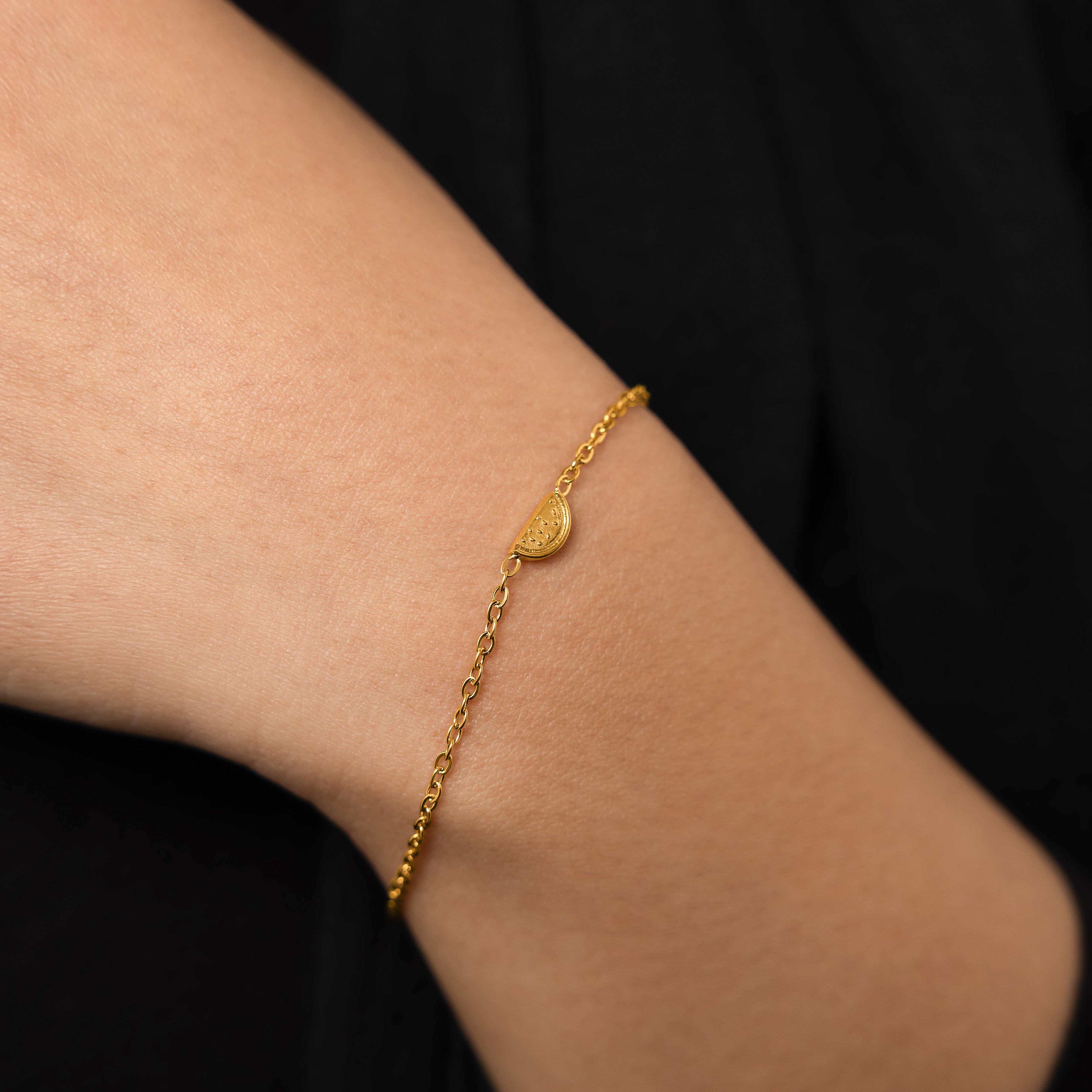 Heritage Watermelon Bracelet worn by a woman, demonstrating its stylish appeal.