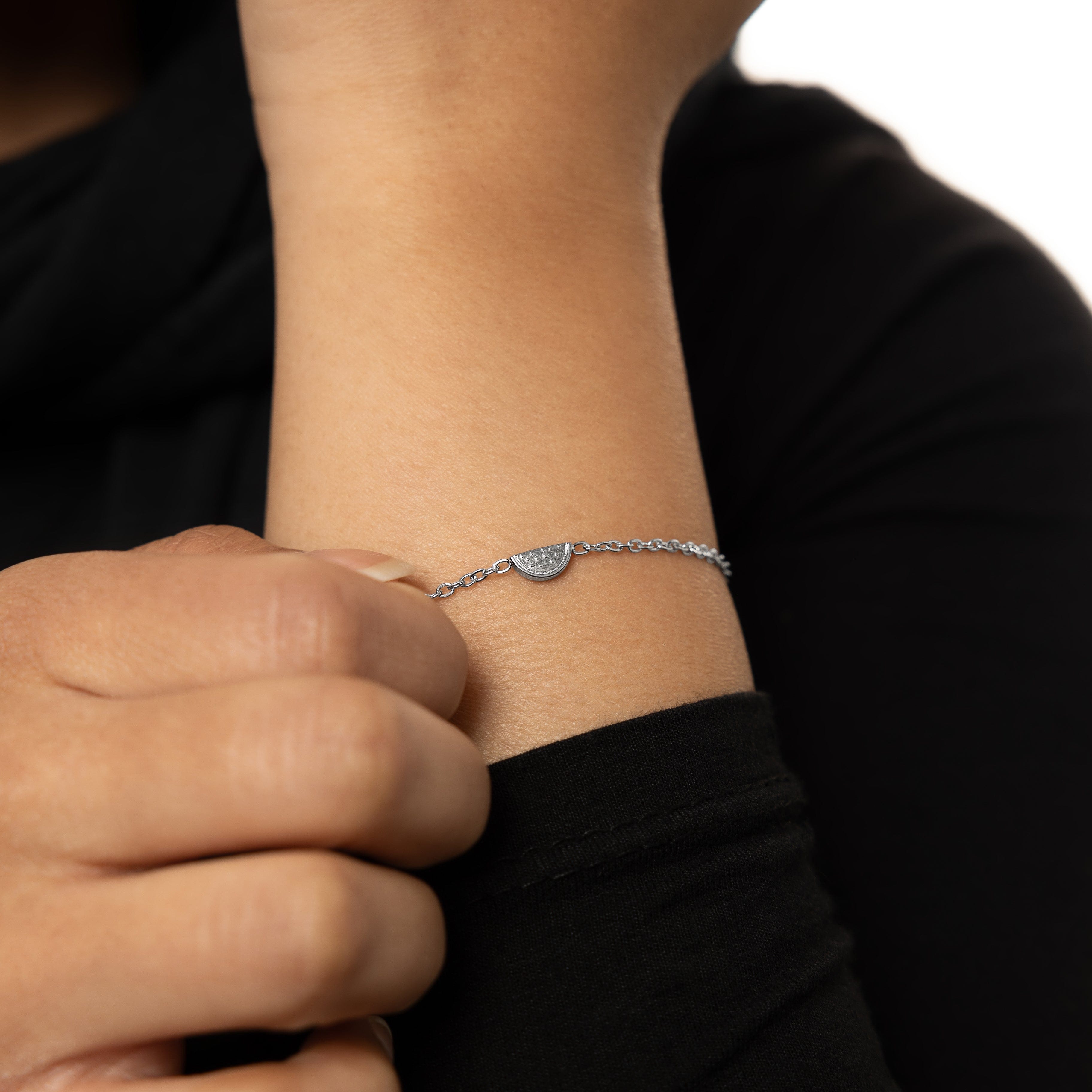 Close-up of the Heritage Watermelon Bracelet highlighting its delicate gold plating.