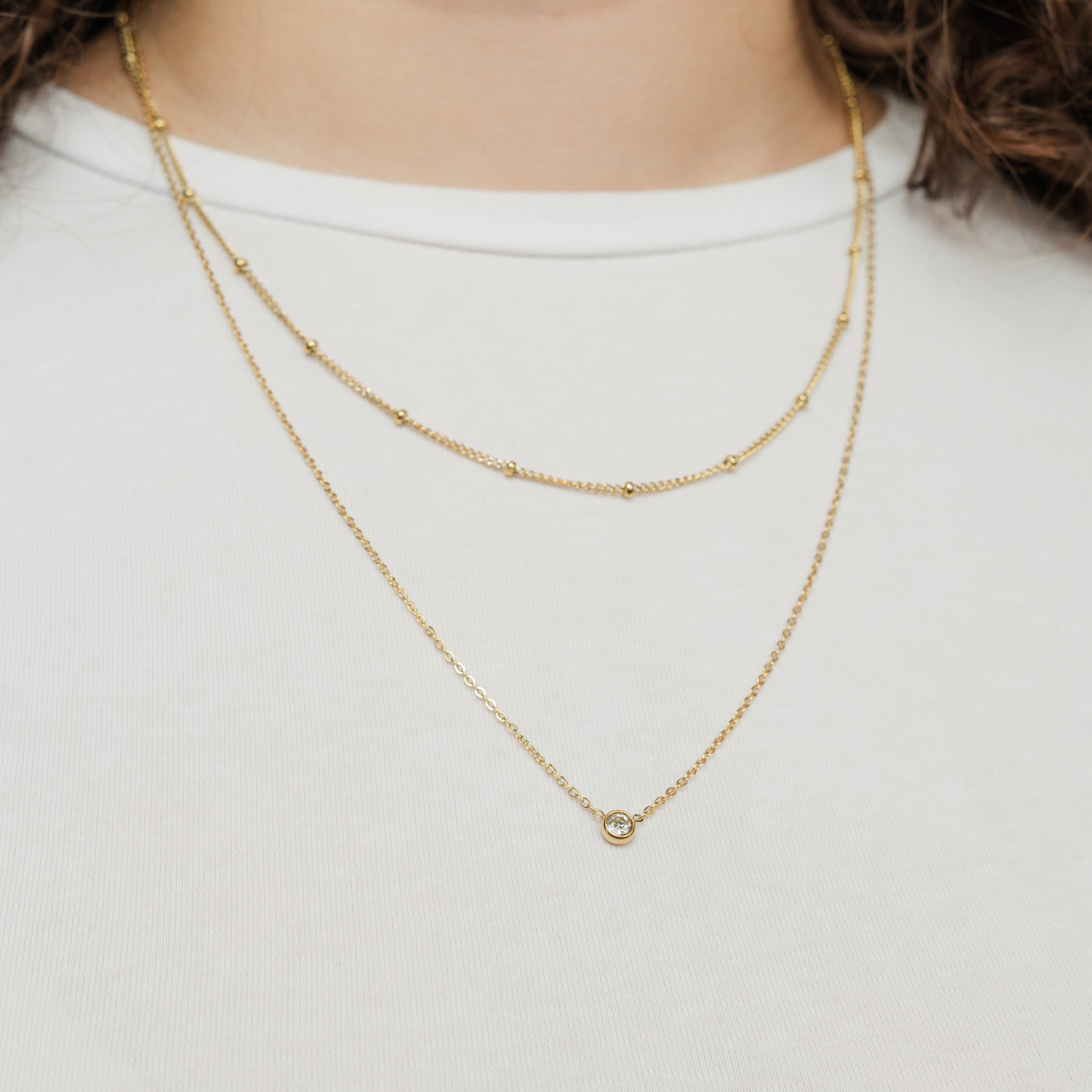 Close-up of the Dotted Chain, highlighting its delicate 2MM thickness and gold finish.