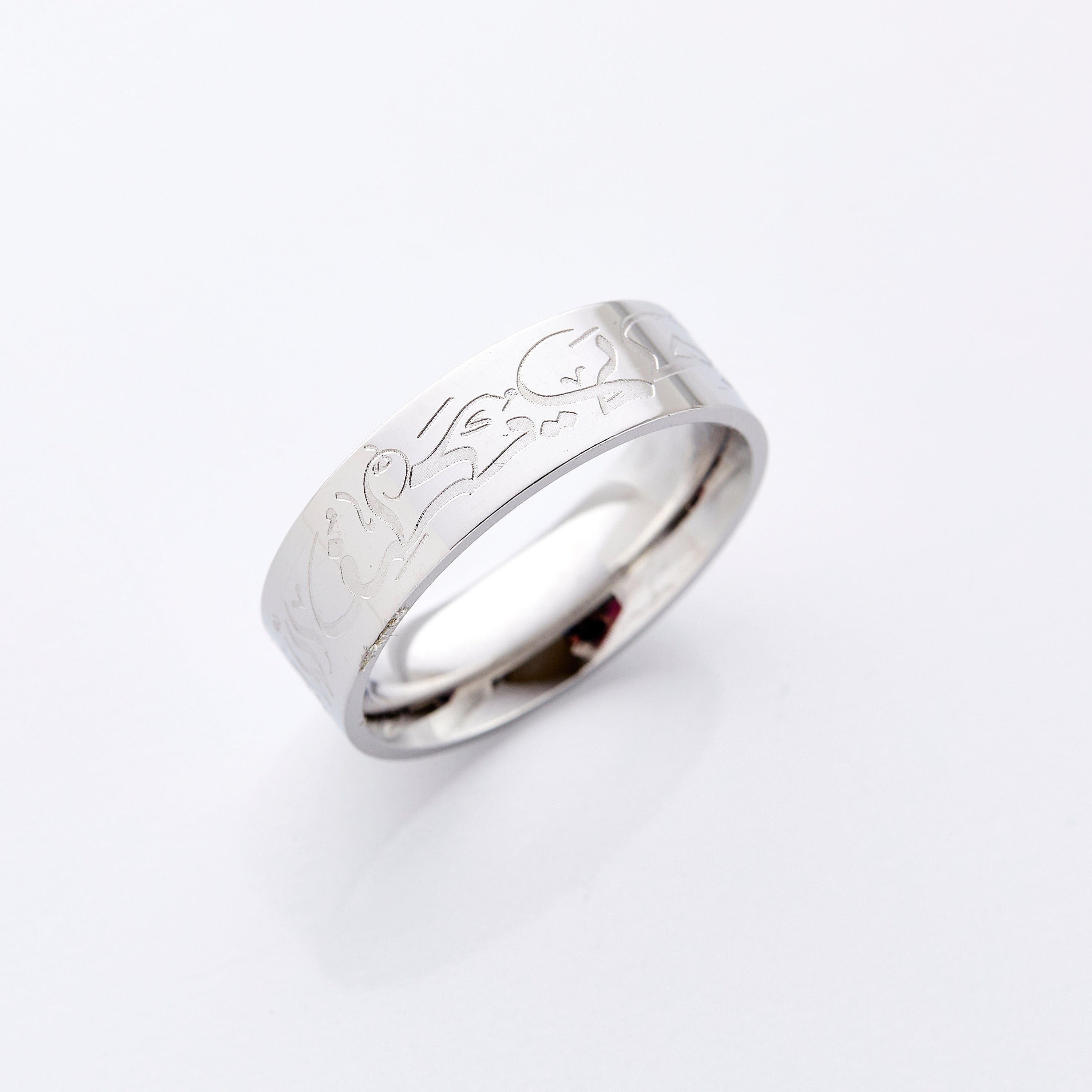 Close-up of the Faithful Strength Islamic Ring showing Arabic engraving